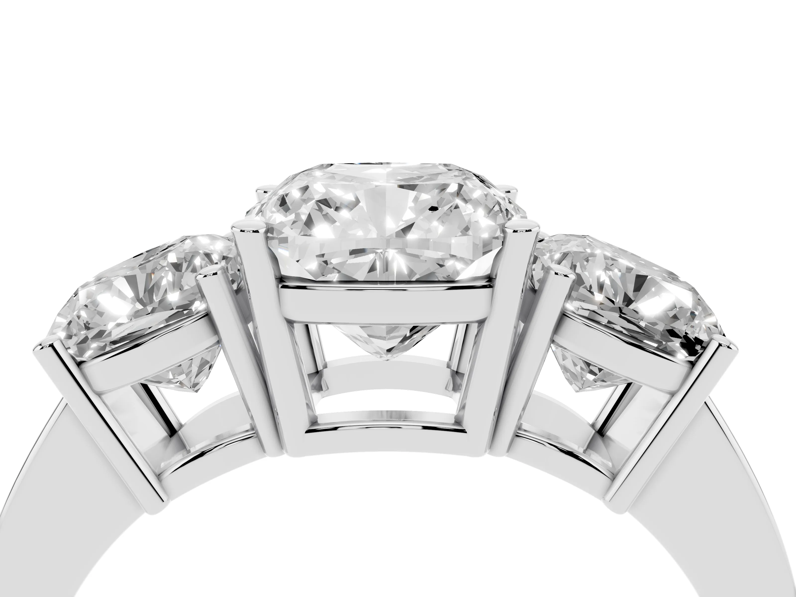 Cushion Cut Diamond Three-Stone Engagement Ring Set in White gold with Flat Band