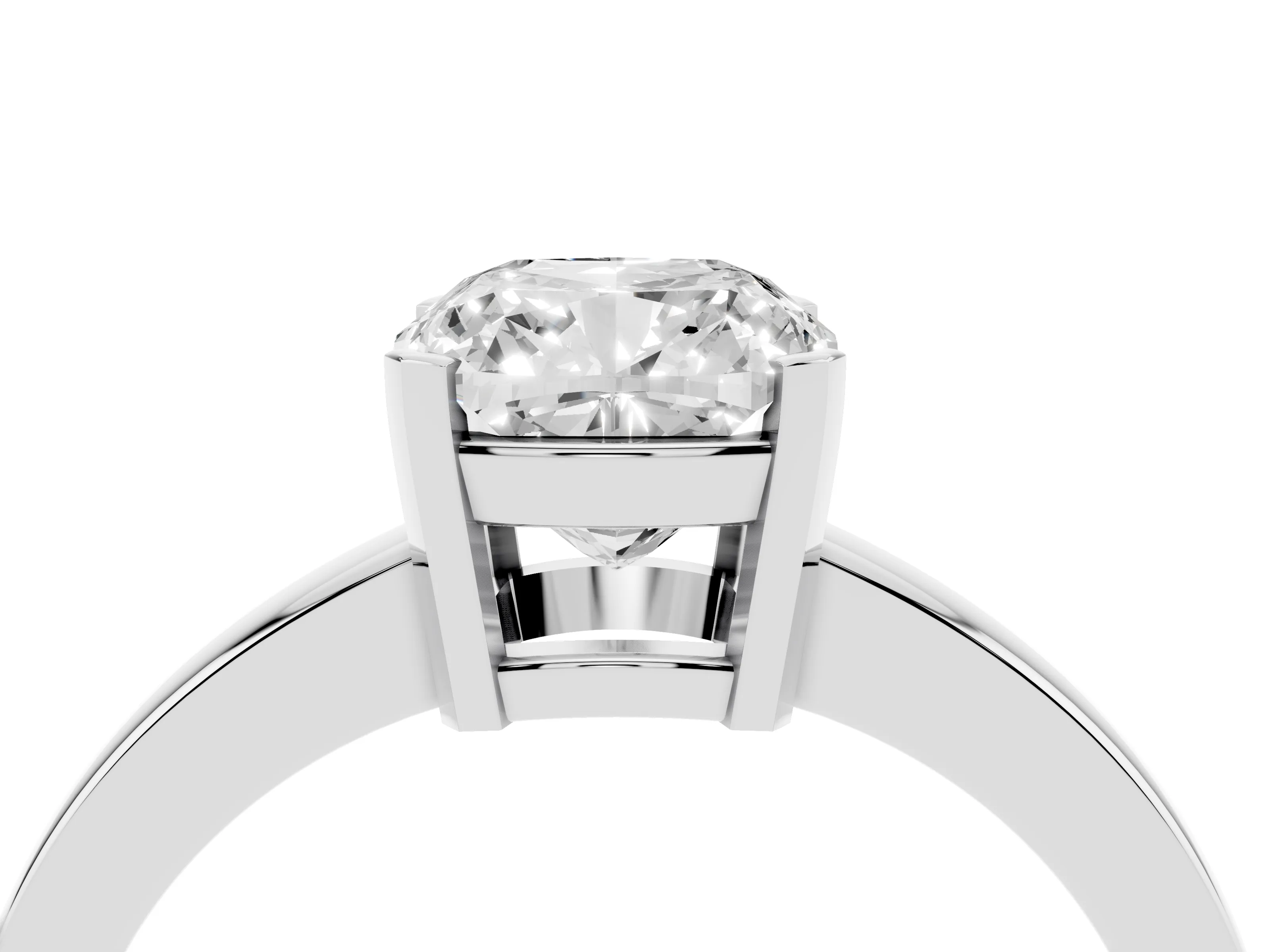 Cushion Cut Diamond Solitaire Ring Set in Silver with Prong Head and Smooth Polished Band