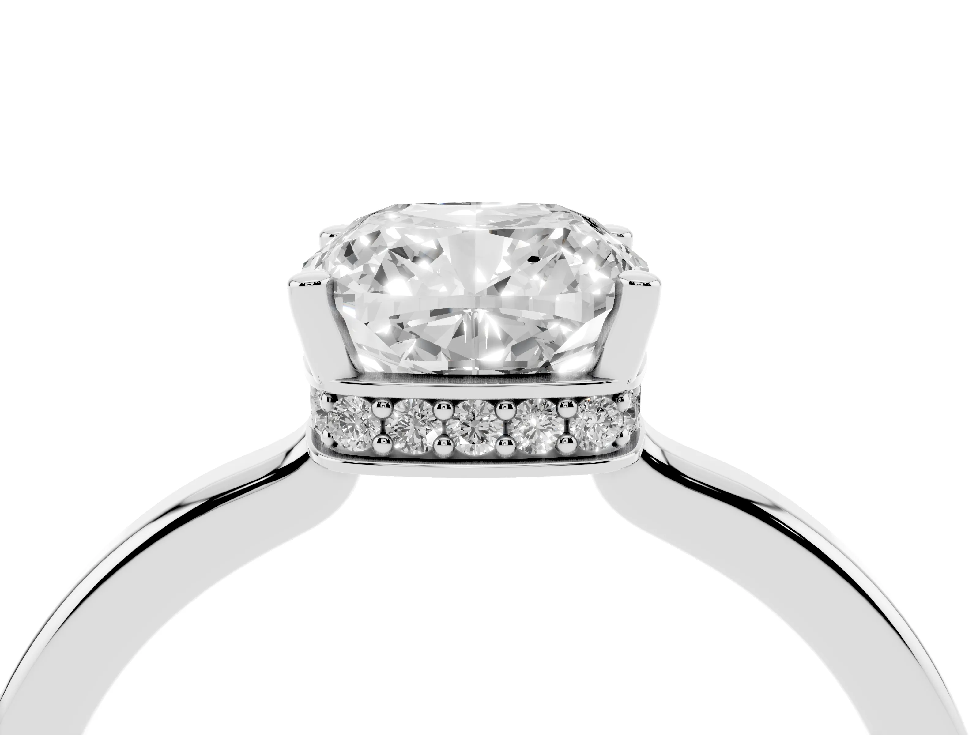 Cushion Cut Diamond Solitaire Engagement Ring Set in White gold with Prong Setting on a Plain Band