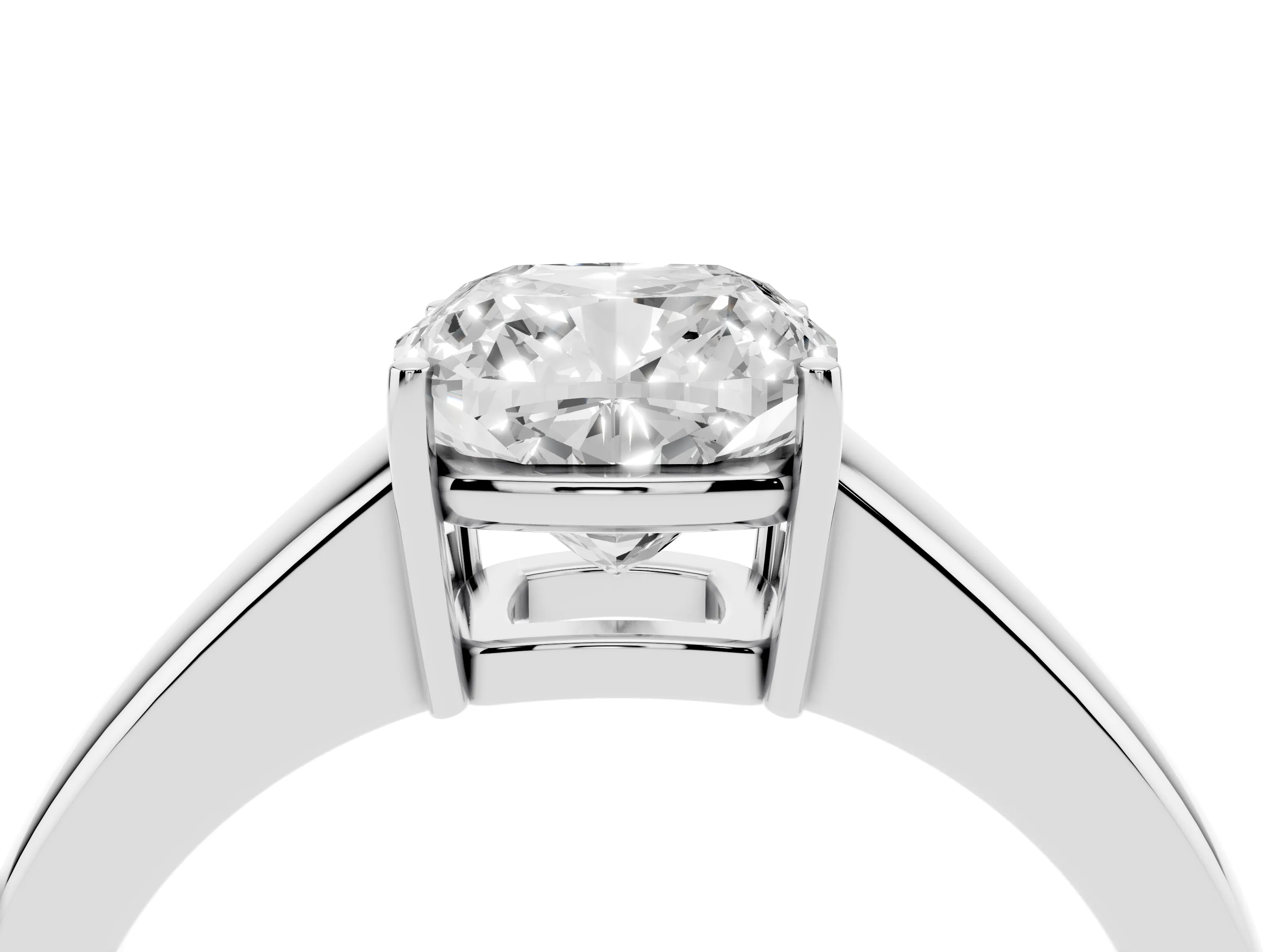 Cushion Cut Diamond Solitaire Ring Set in White gold with Tapered Band and Prong Setting