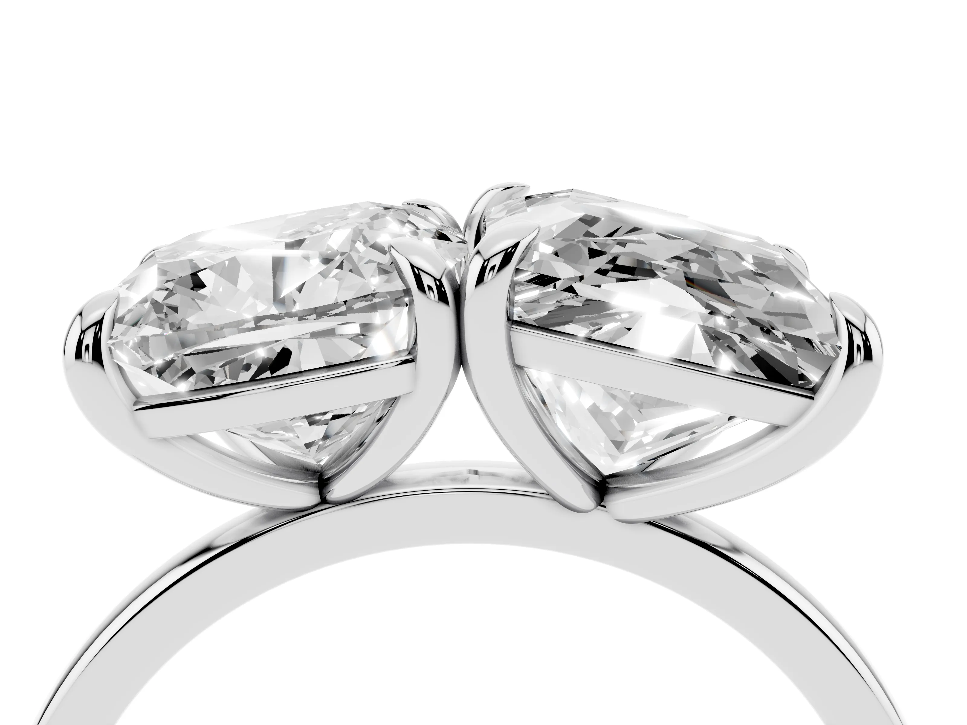 Cushion and Princess Toi Moi Ring Set in Platinum with Prong Setting and Plain Band