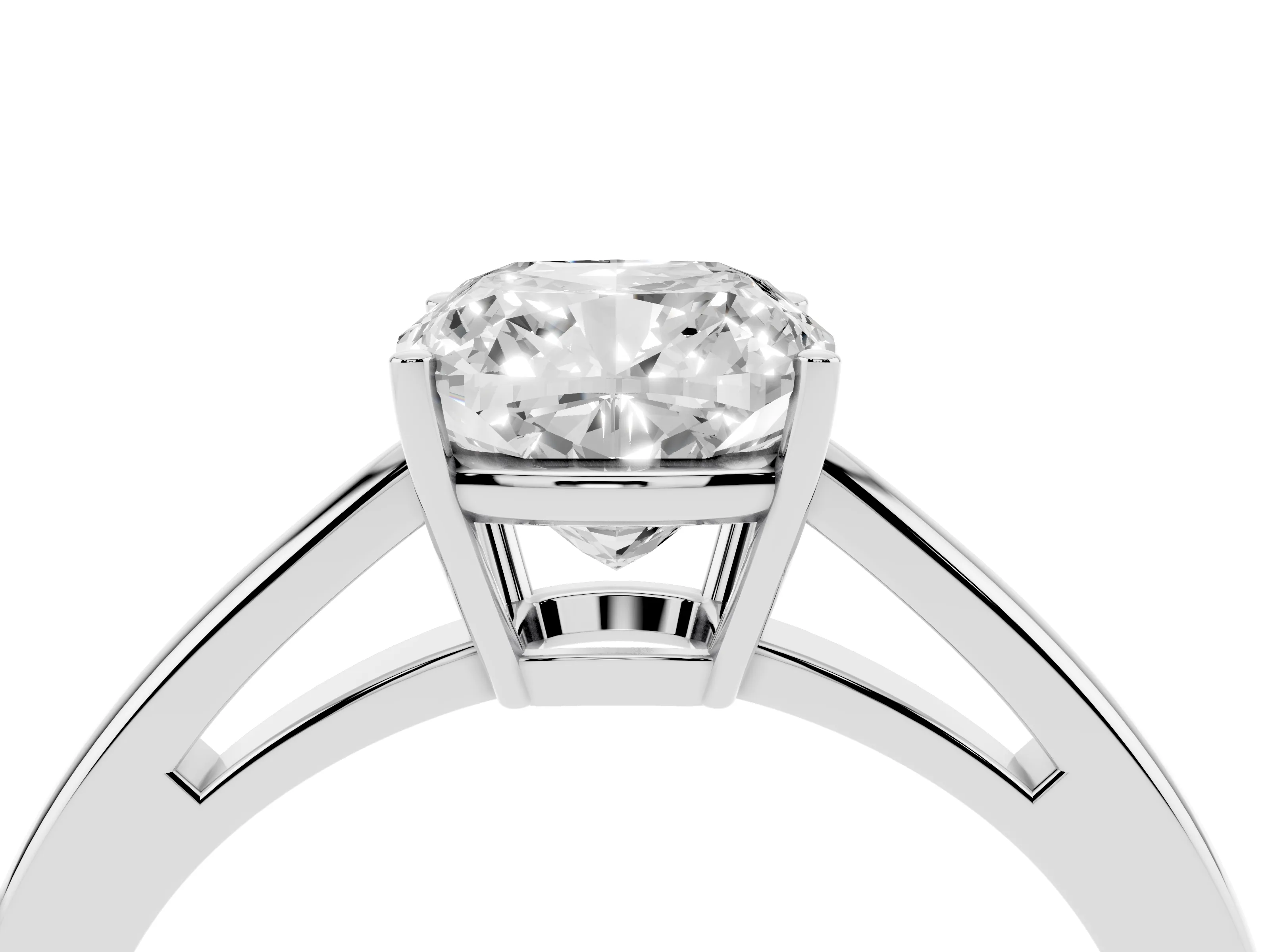 Cushion Cut Diamond Solitaire Ring Set in Platinum with Split Shank and Prong Setting