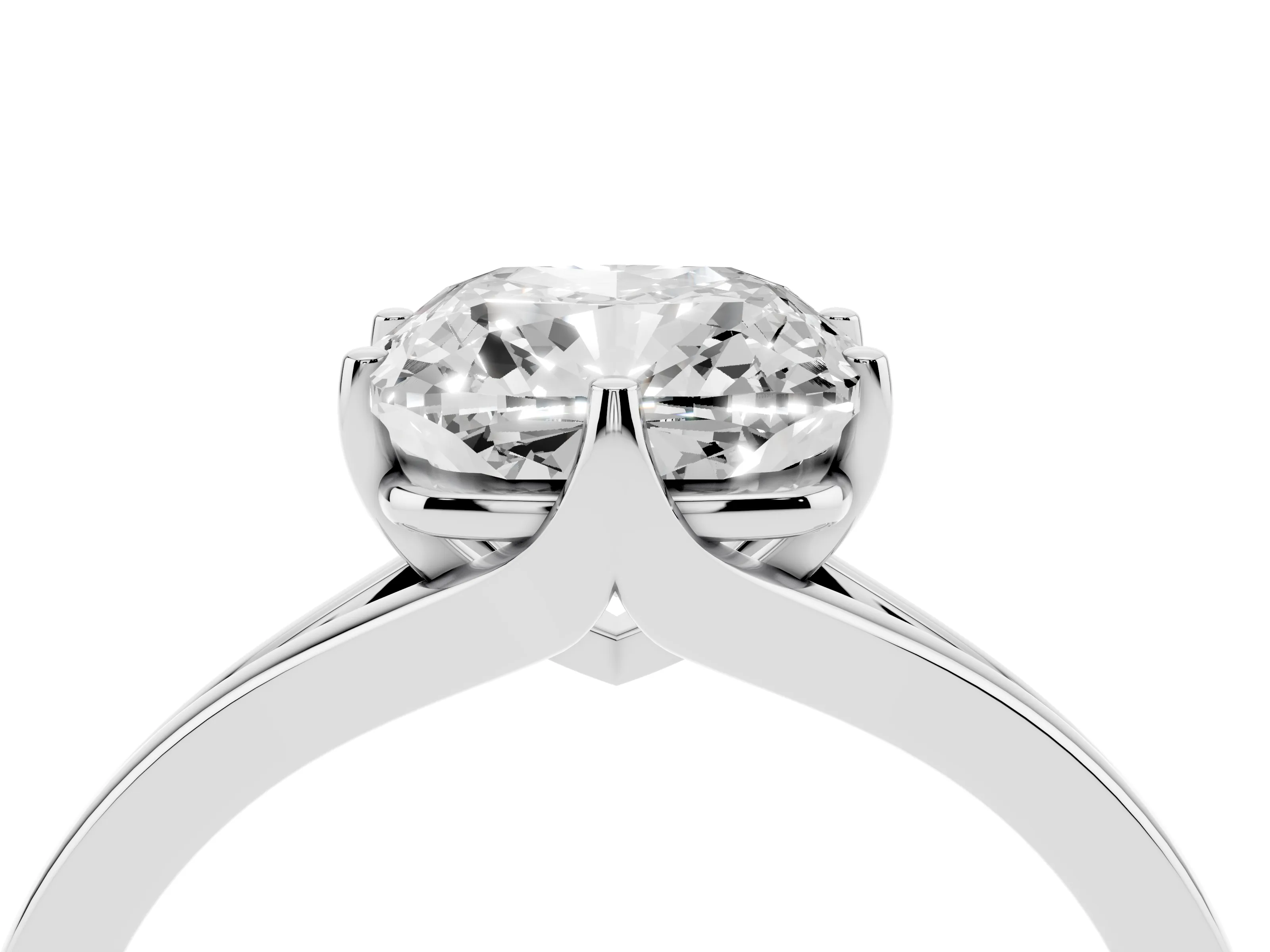 Cushion Cut Diamond Solitaire Ring Set in Silver with Polished Tapered Band and Prong Setting