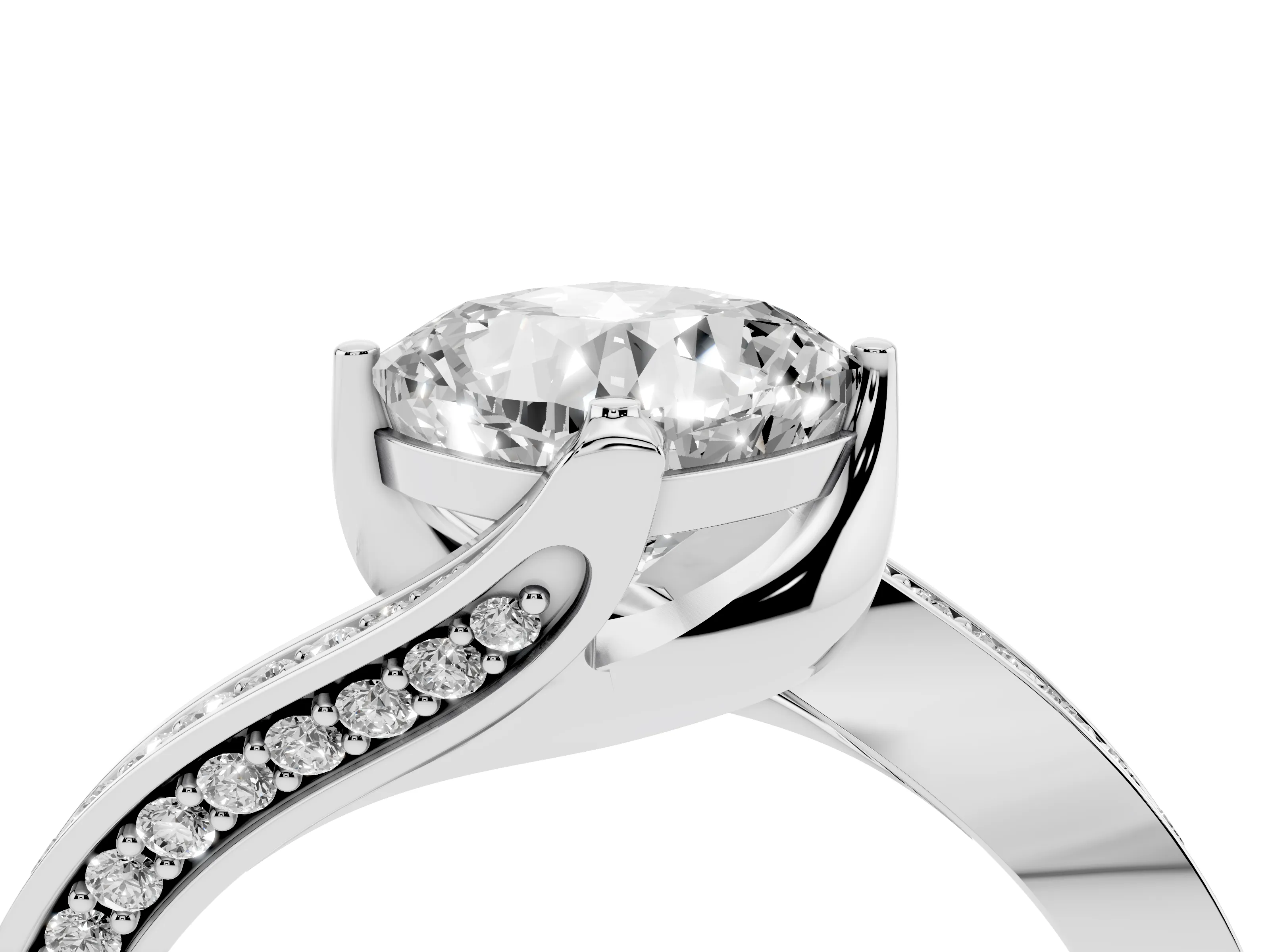 Cushion Cut Diamond Solitaire Ring Set in White gold with Intertwined Pavé Twist Band