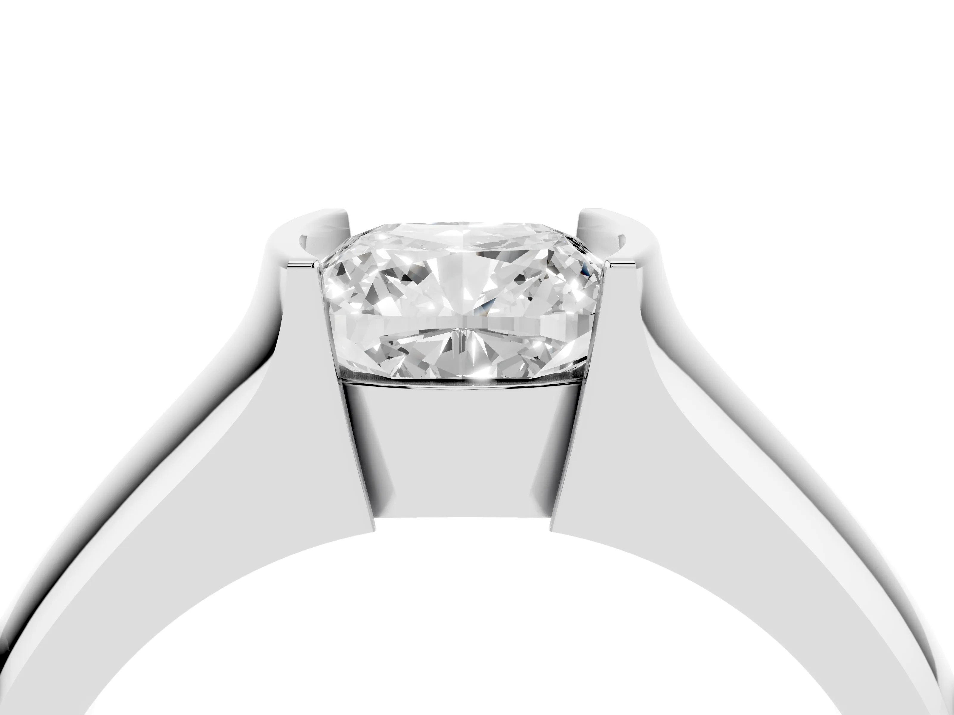 Cushion Cut Diamond Bezel Solitaire Ring Set in Platinum with Wide Band