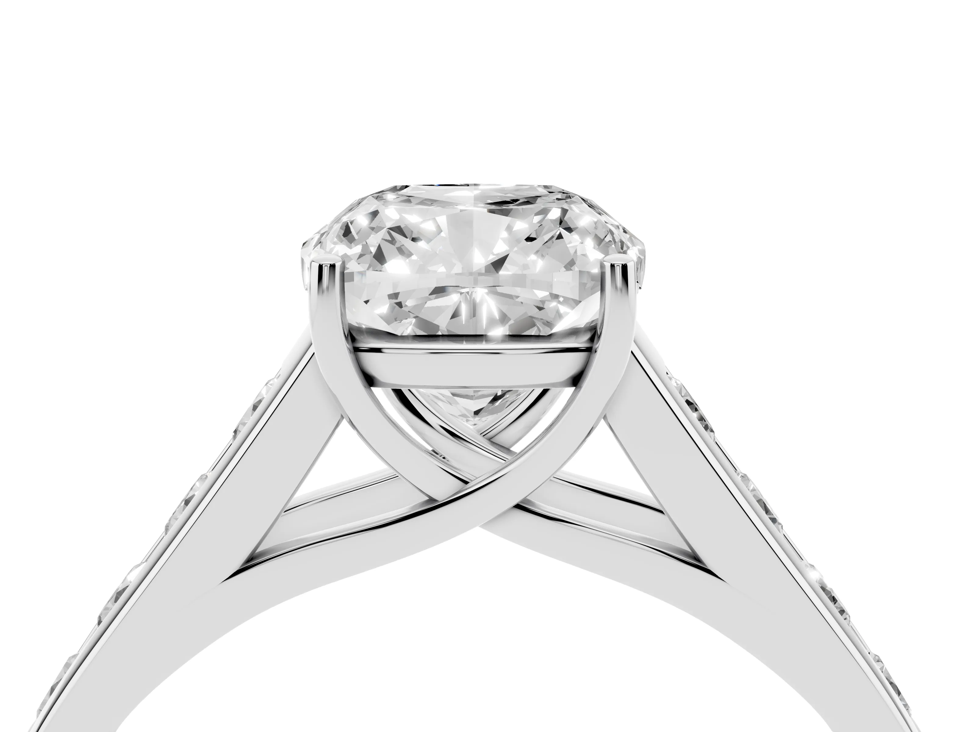Cushion Cut Diamond Brilliant Channel-Set Solitaire Ring Set in Platinum with Prong Setting