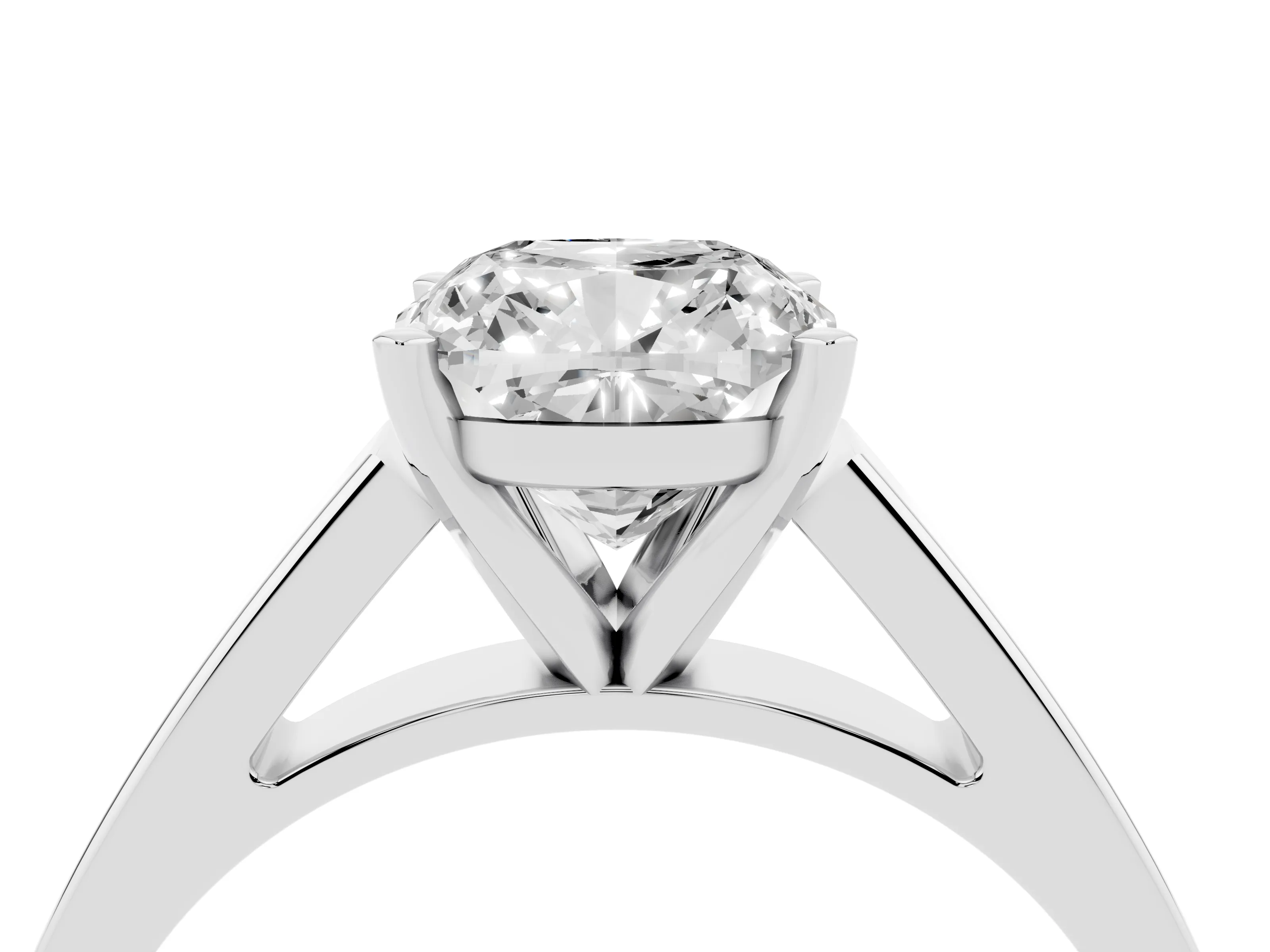 Cushion Cut Diamond Solitaire Engagement Ring Set in White gold with Prong Setting and Tapered Band