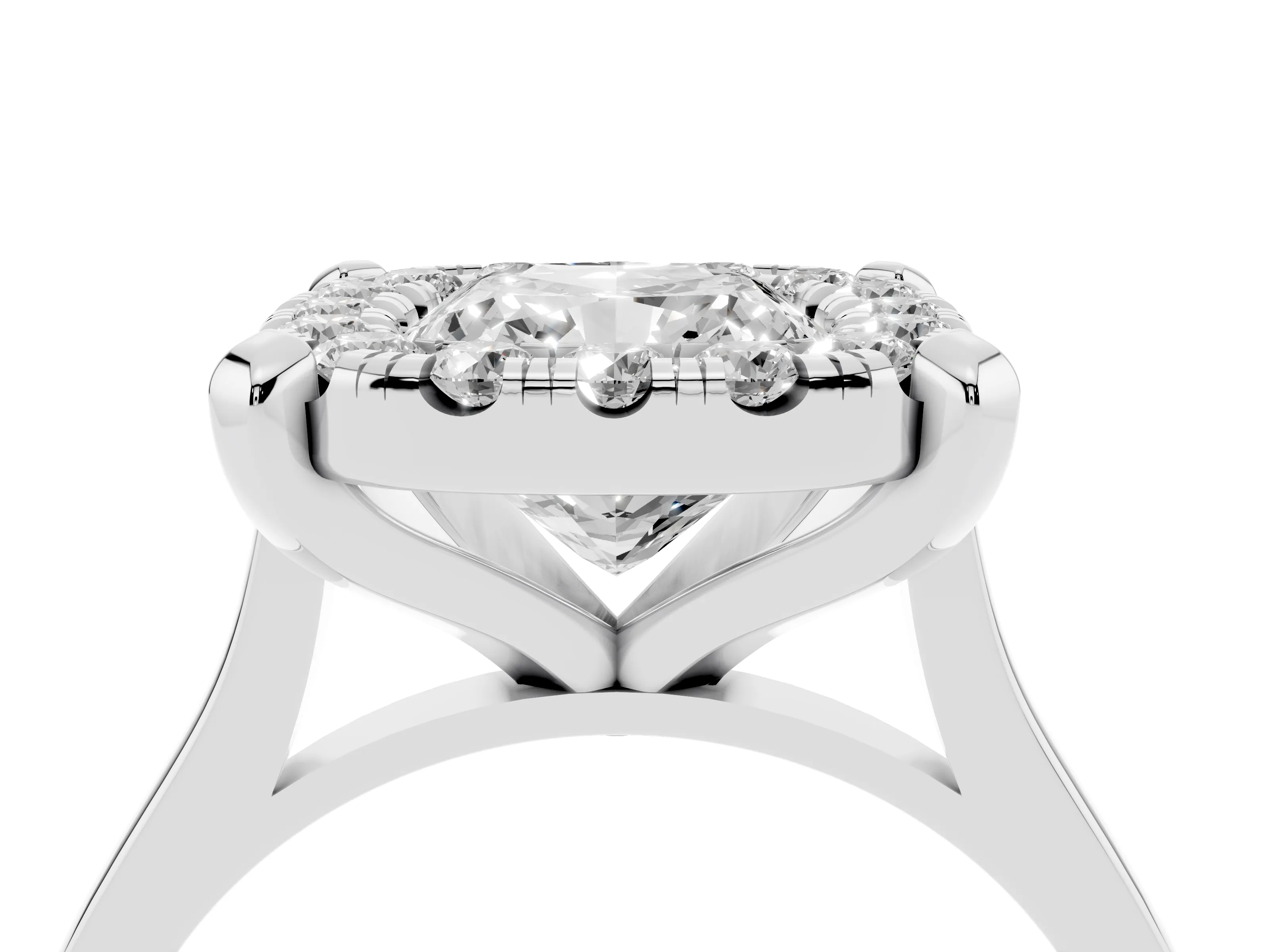 Cushion Cut Diamond Cluster Halo Solitaire Ring Set in Silver with Prong Setting