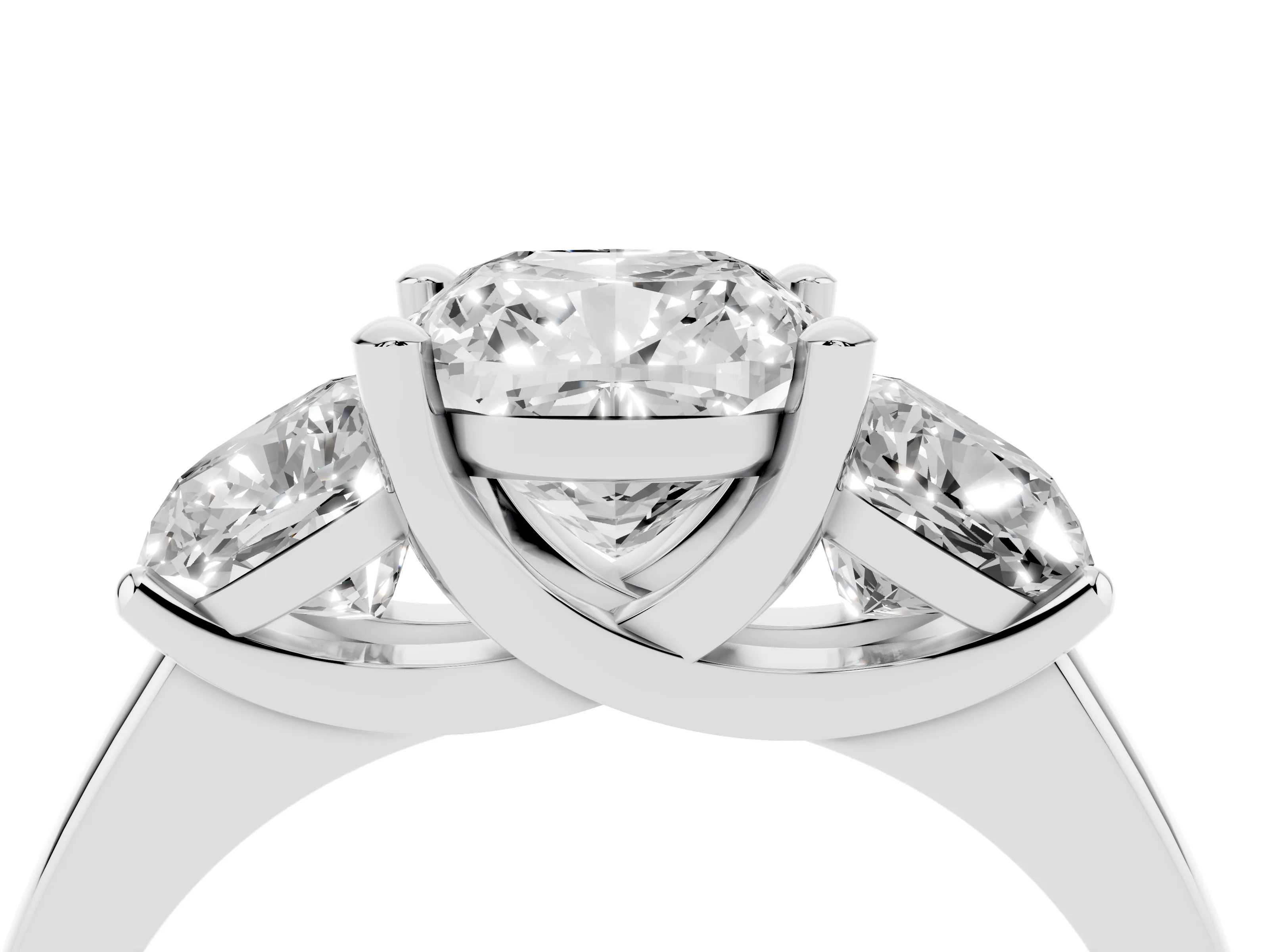 Cushion Cut Diamond Three-Stone Ring Set in Silver with Classic Prong Setting and Plain Band