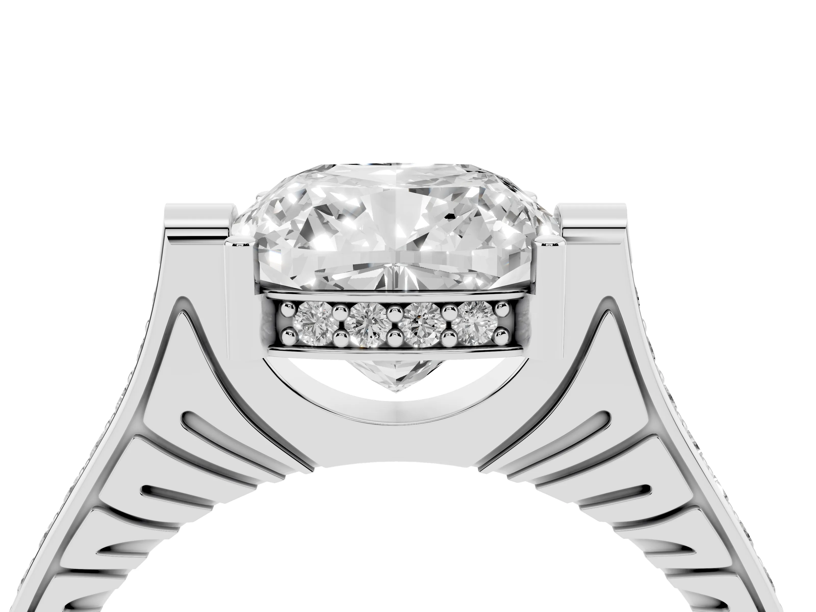 Cushion Cut Diamond Solitaire Ring Set in Platinum with Channel Set Band and Bezel Prong Setting