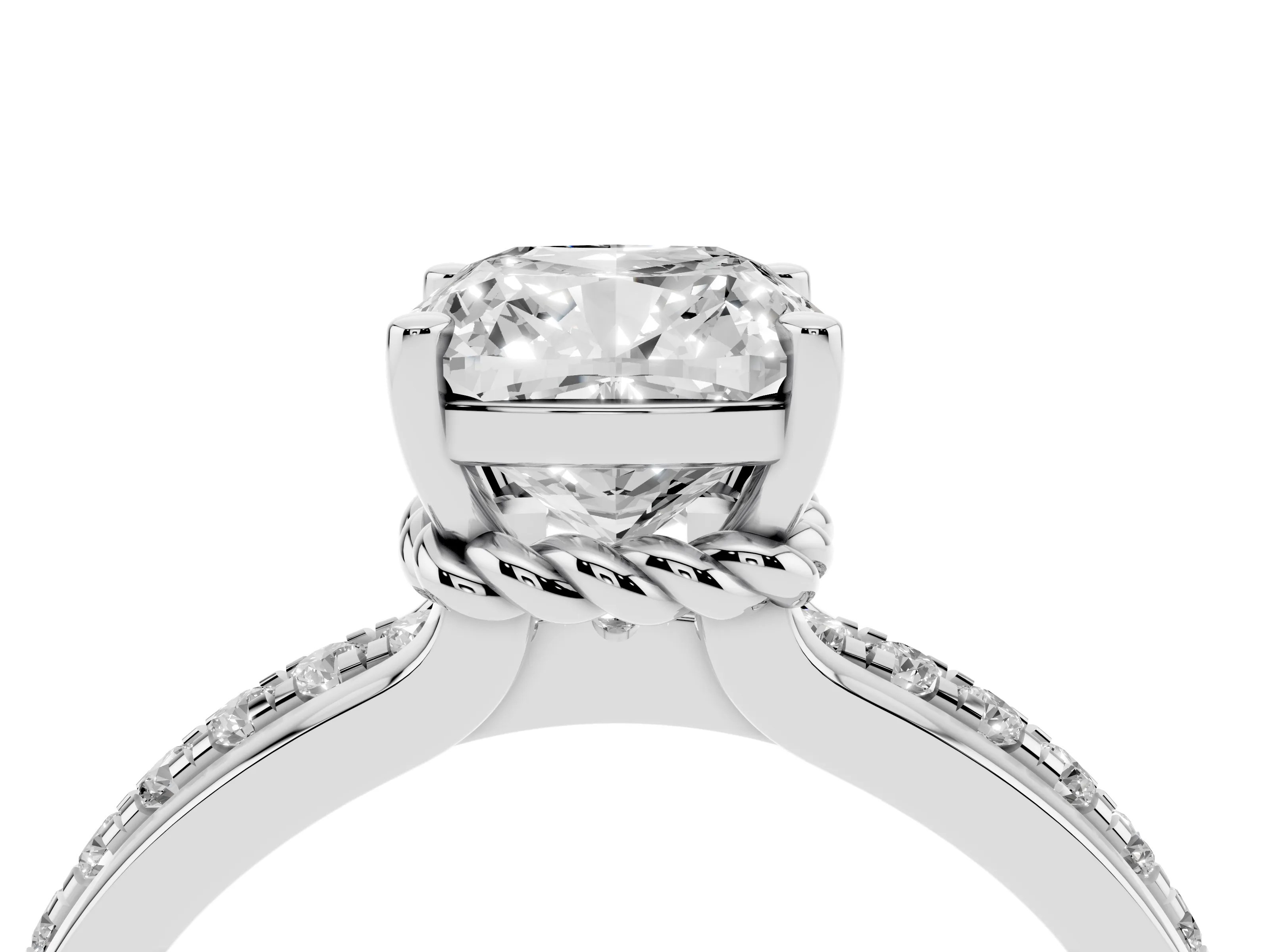 Cushion Cut Diamond Solitaire Ring Set in Platinum with Channel Set Band and Prong Setting