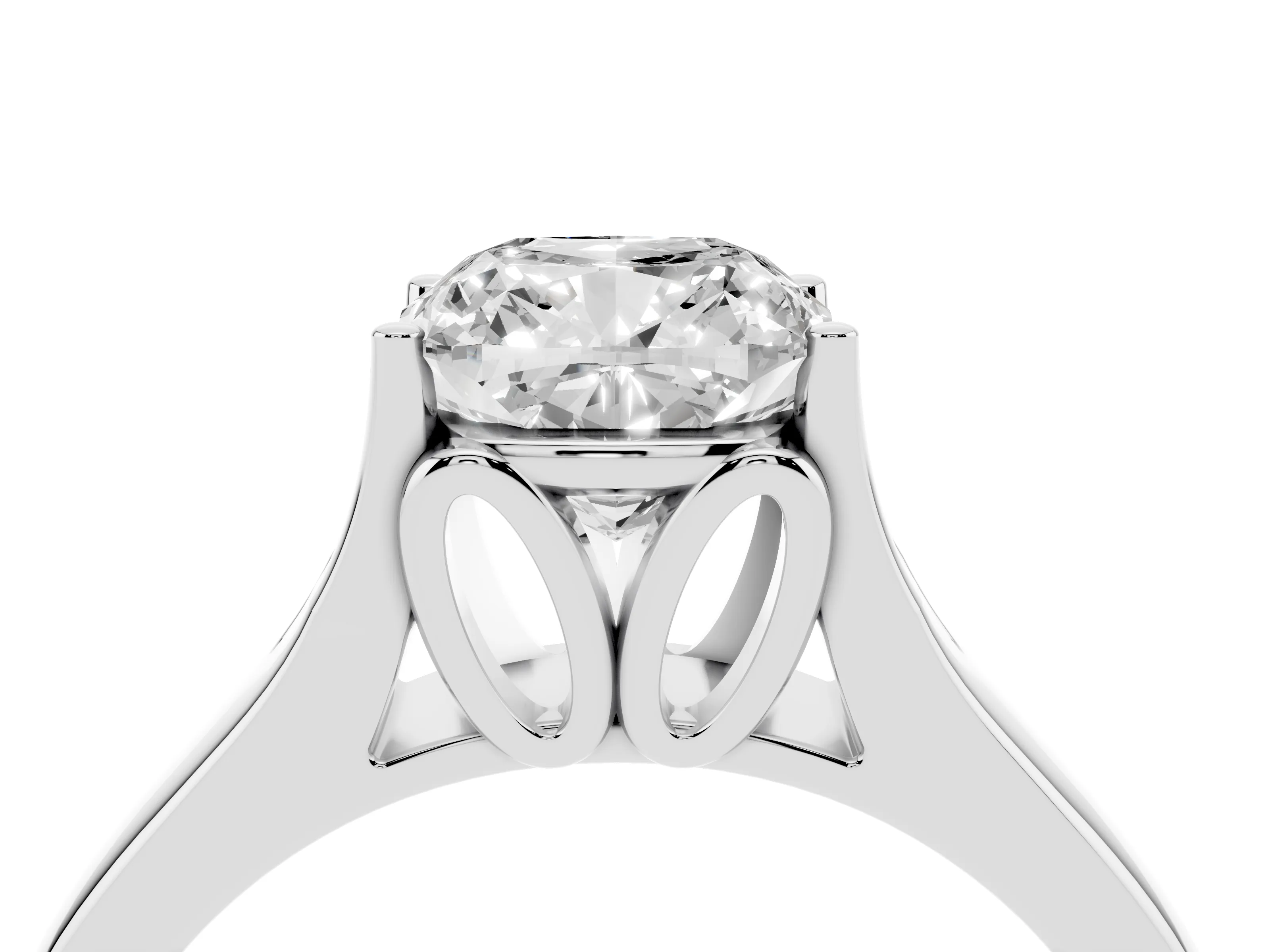 Cushion Cut Diamond Solitaire Ring Set in White gold with Arched Cathedral Band and Prong Setting