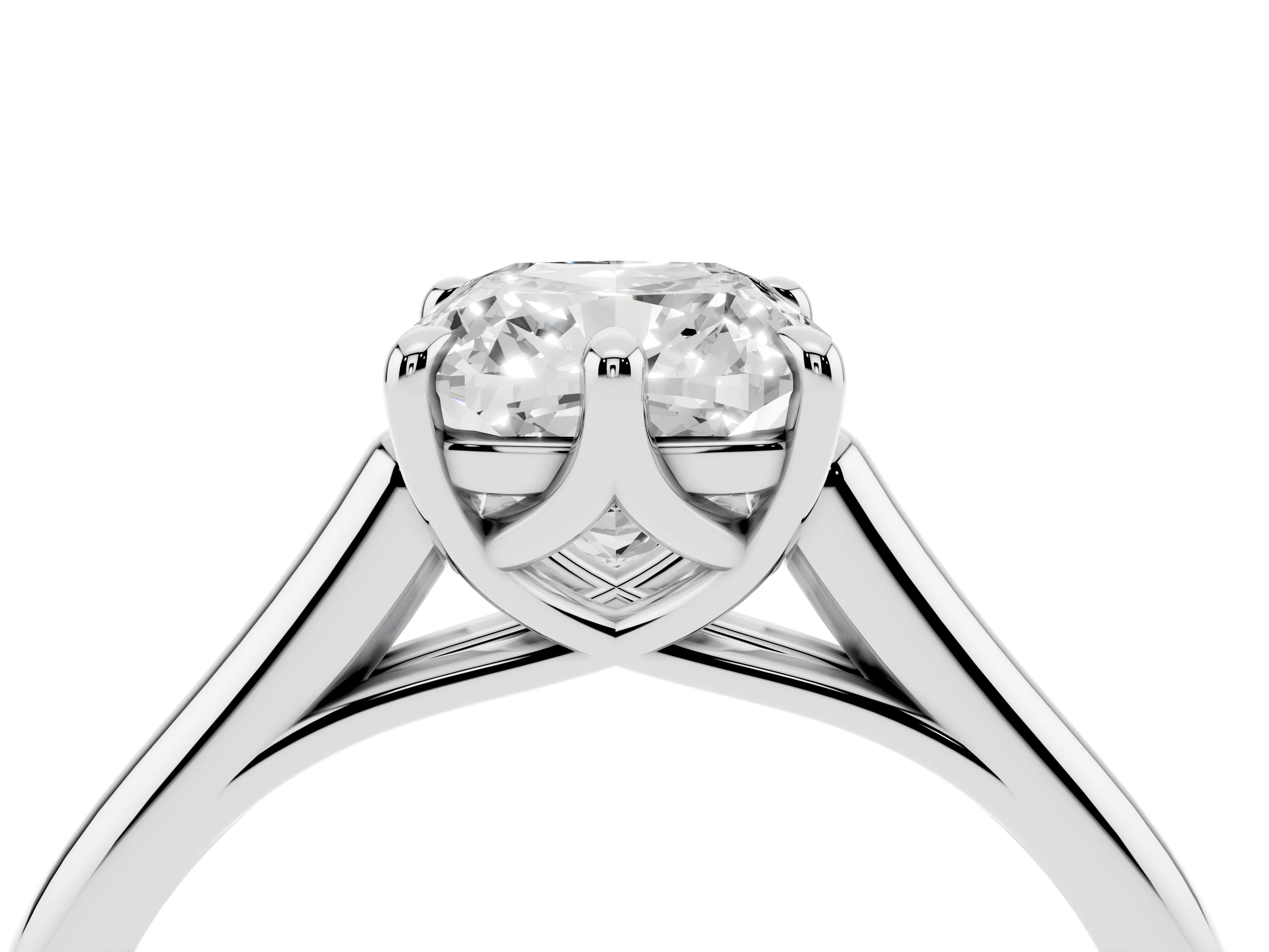 Cushion Cut Diamond Solitaire Engagement Ring Set in White gold with Prong Setting and Plain Classic Band