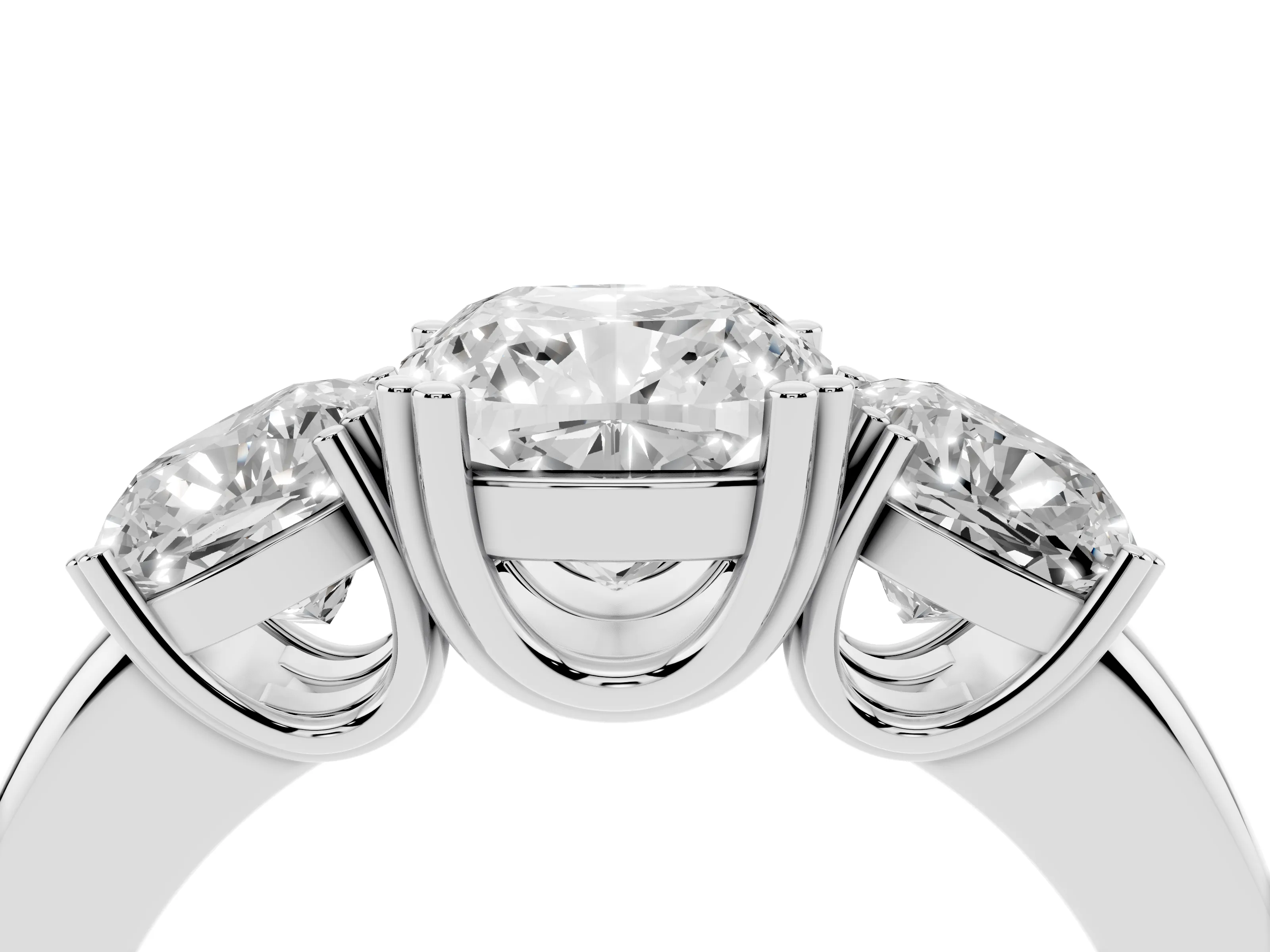 Cushion Cut Diamond Three-Stone Ring Set in Platinum with Polished Band and Prong Setting