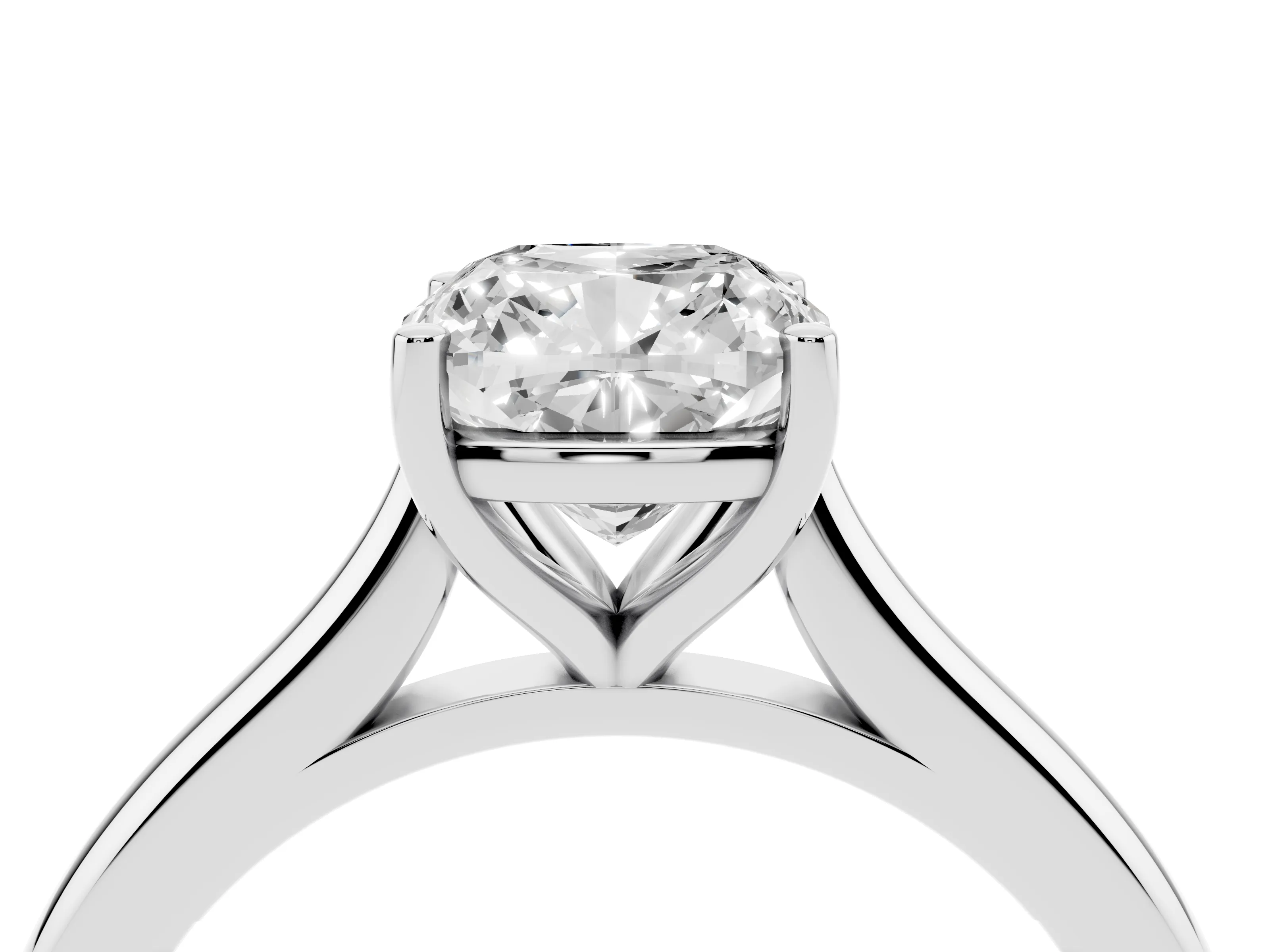 Cushion Cut Diamond Solitaire Ring Set in Platinum with Cathedral Band and Prong Setting