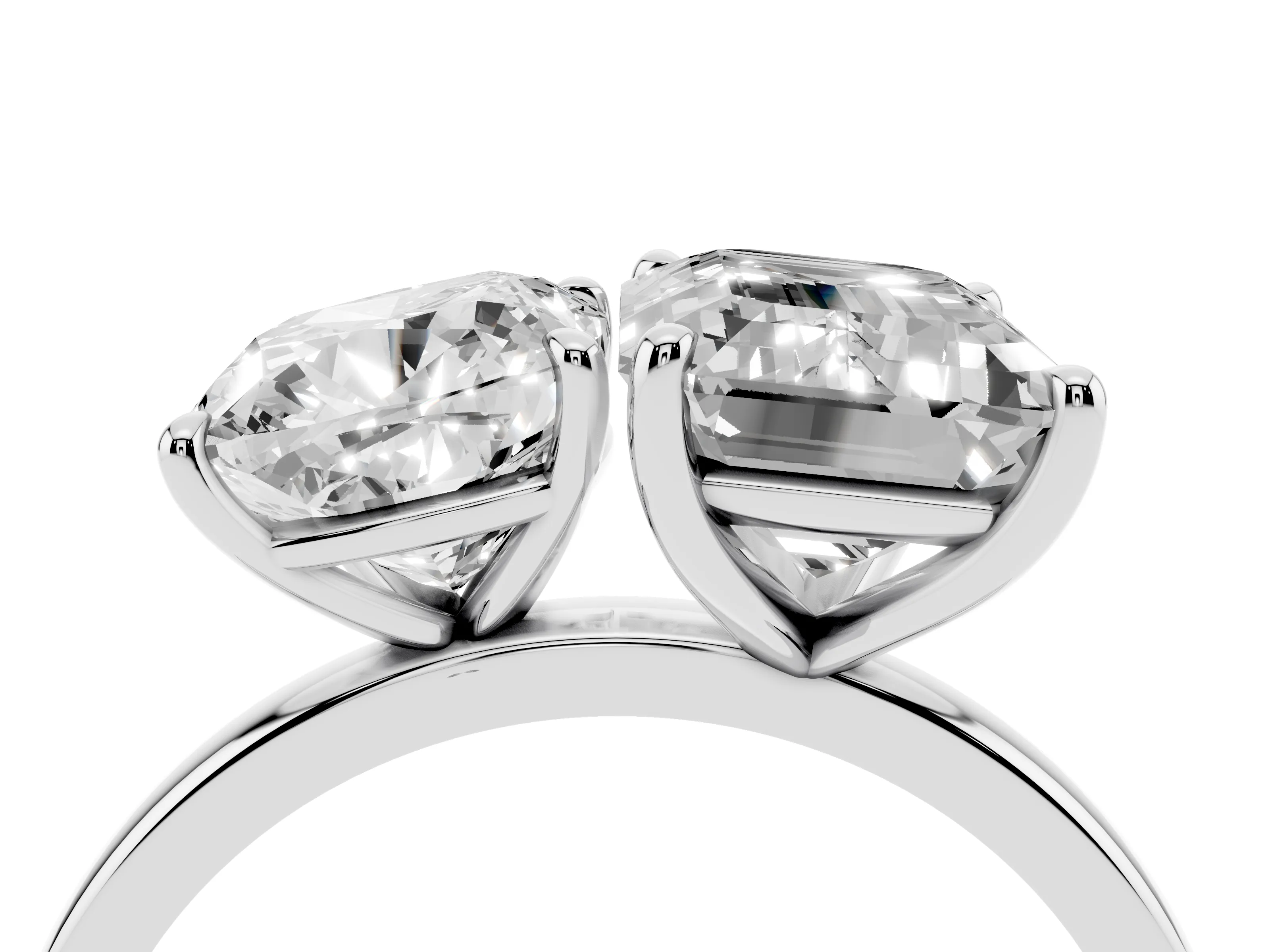 Cushion Cut and Emerald Cut Toi Moi Ring Set in Silver with Prong Setting