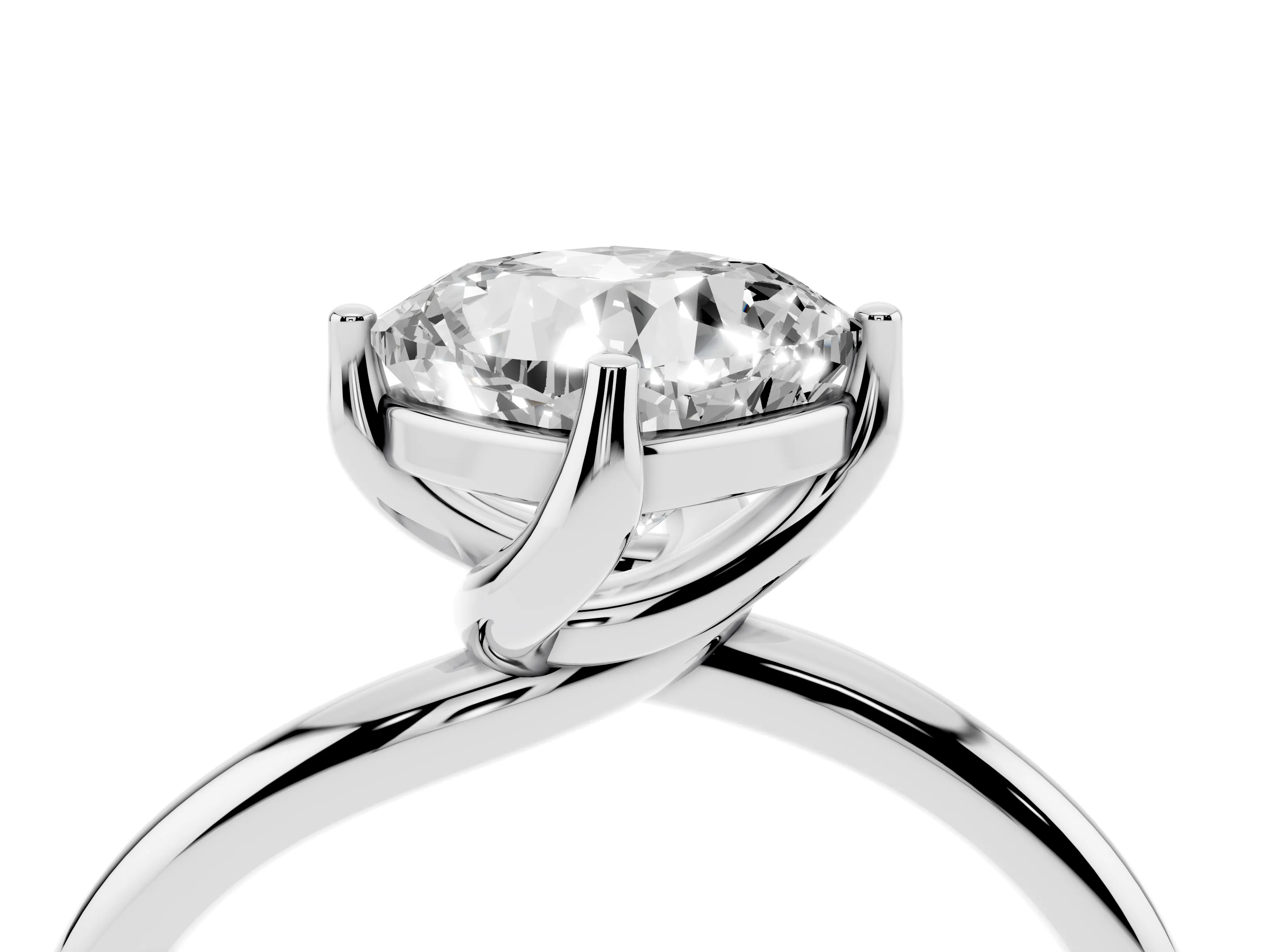 Cushion Cut Diamond Solitaire Engagement Ring Set in White gold with Classic Plain Band