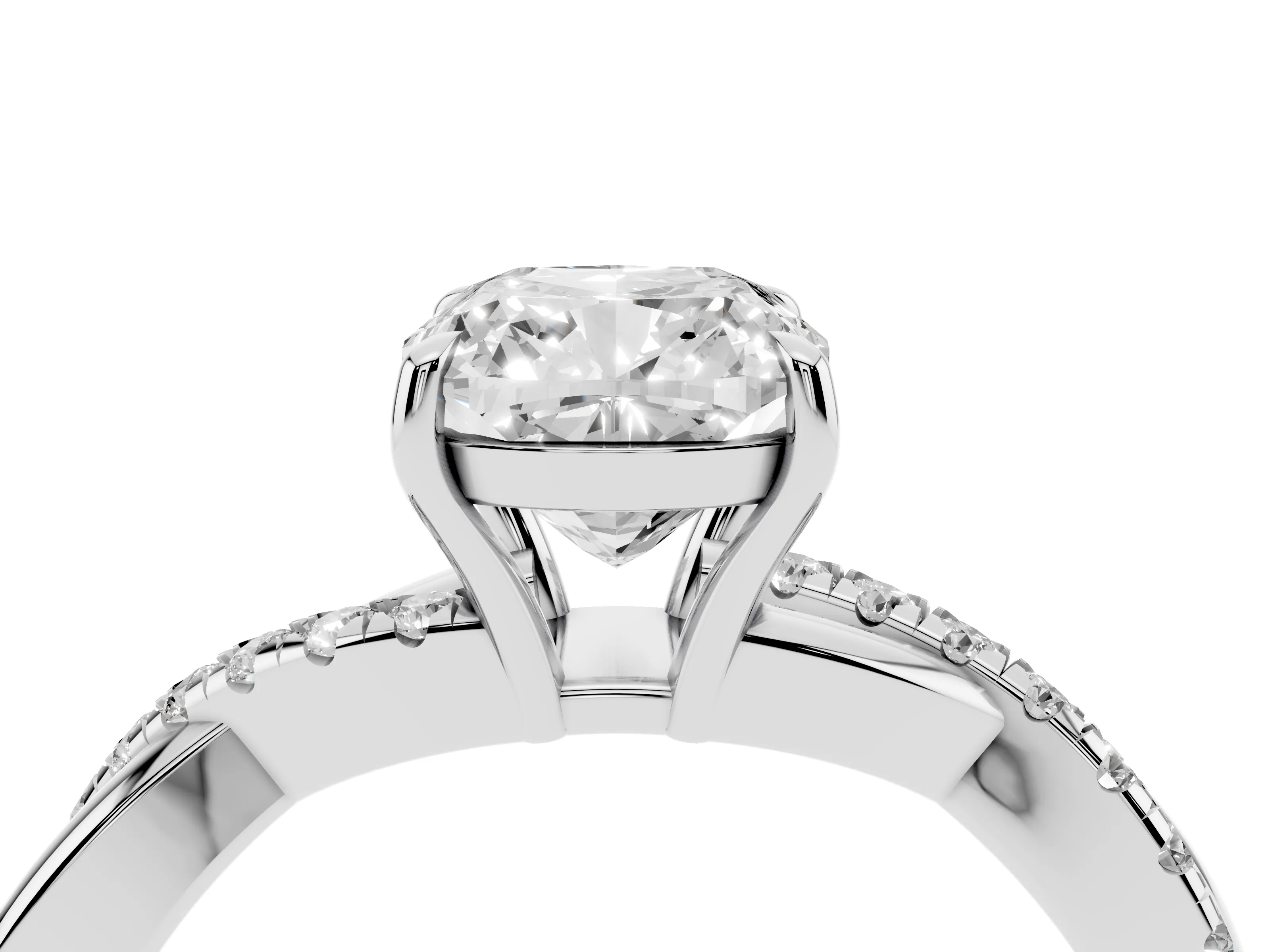 Cushion Cut Diamond Twisted Pavé Band Ring Set in Silver with Prong Setting