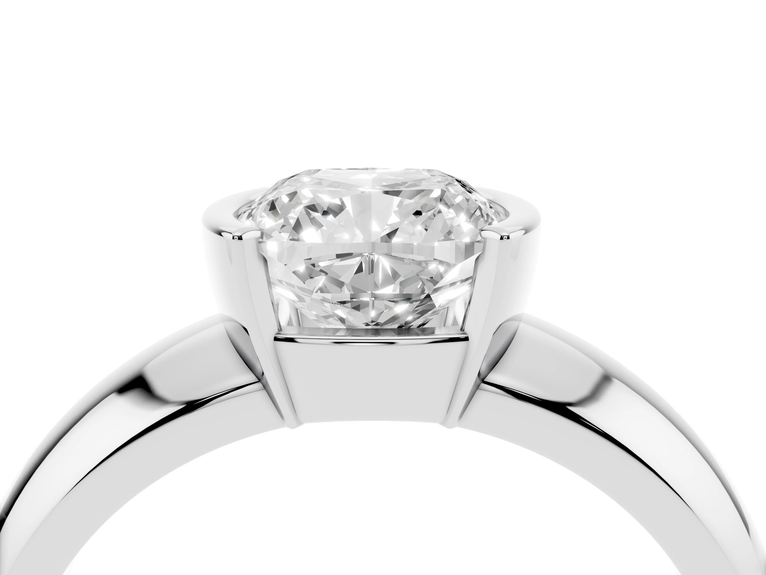 Cushion Cut Diamond Solitaire Tension Set Ring Set in Platinum with Wide Band