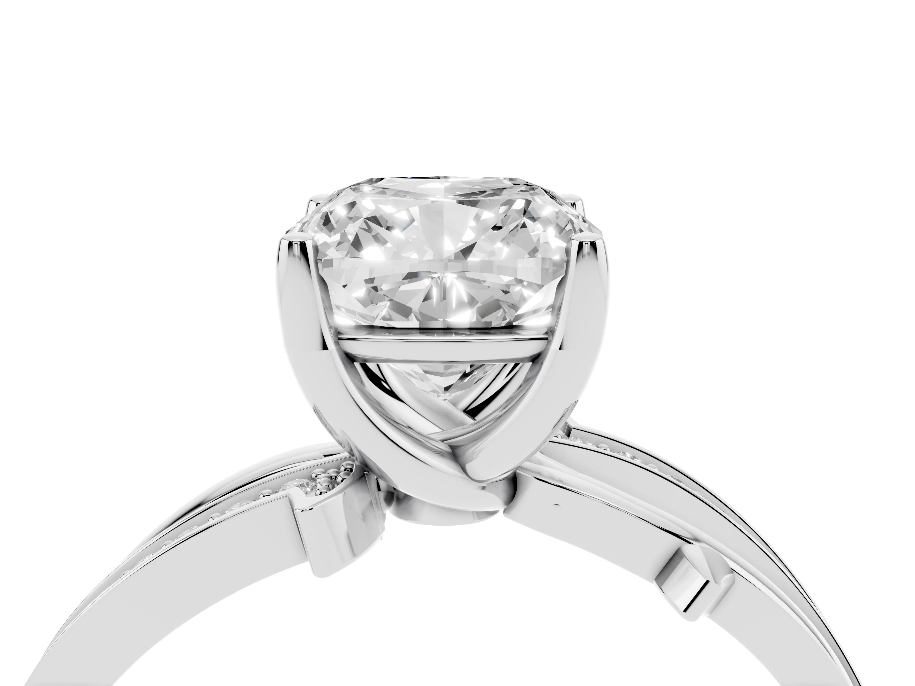 Cushion Cut Diamond Pavé Twist Band Solitaire Ring Set in Platinum with Prong Setting