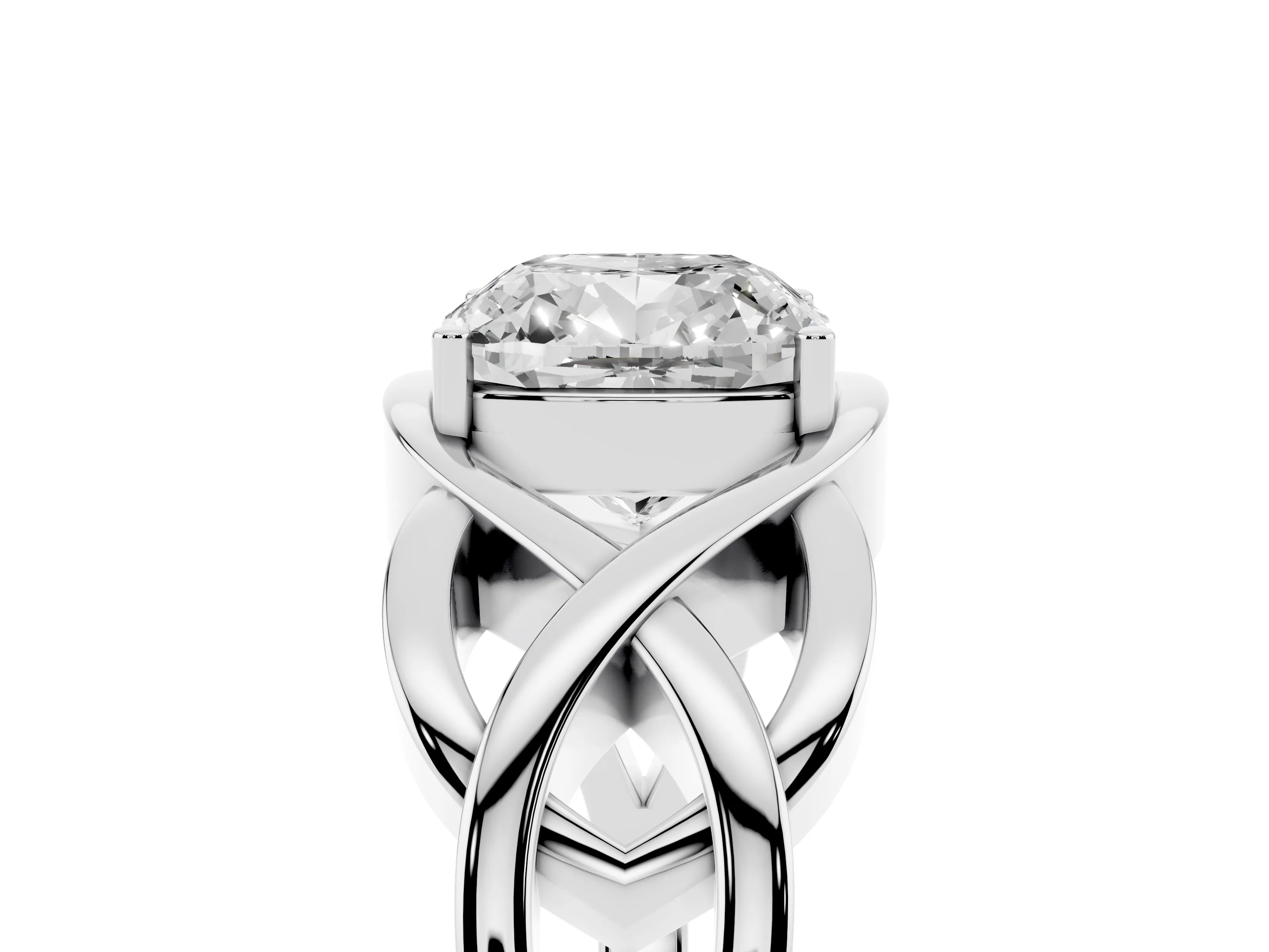 Cushion Cut Diamond Solitaire Ring Set in Platinum with Intertwined Band