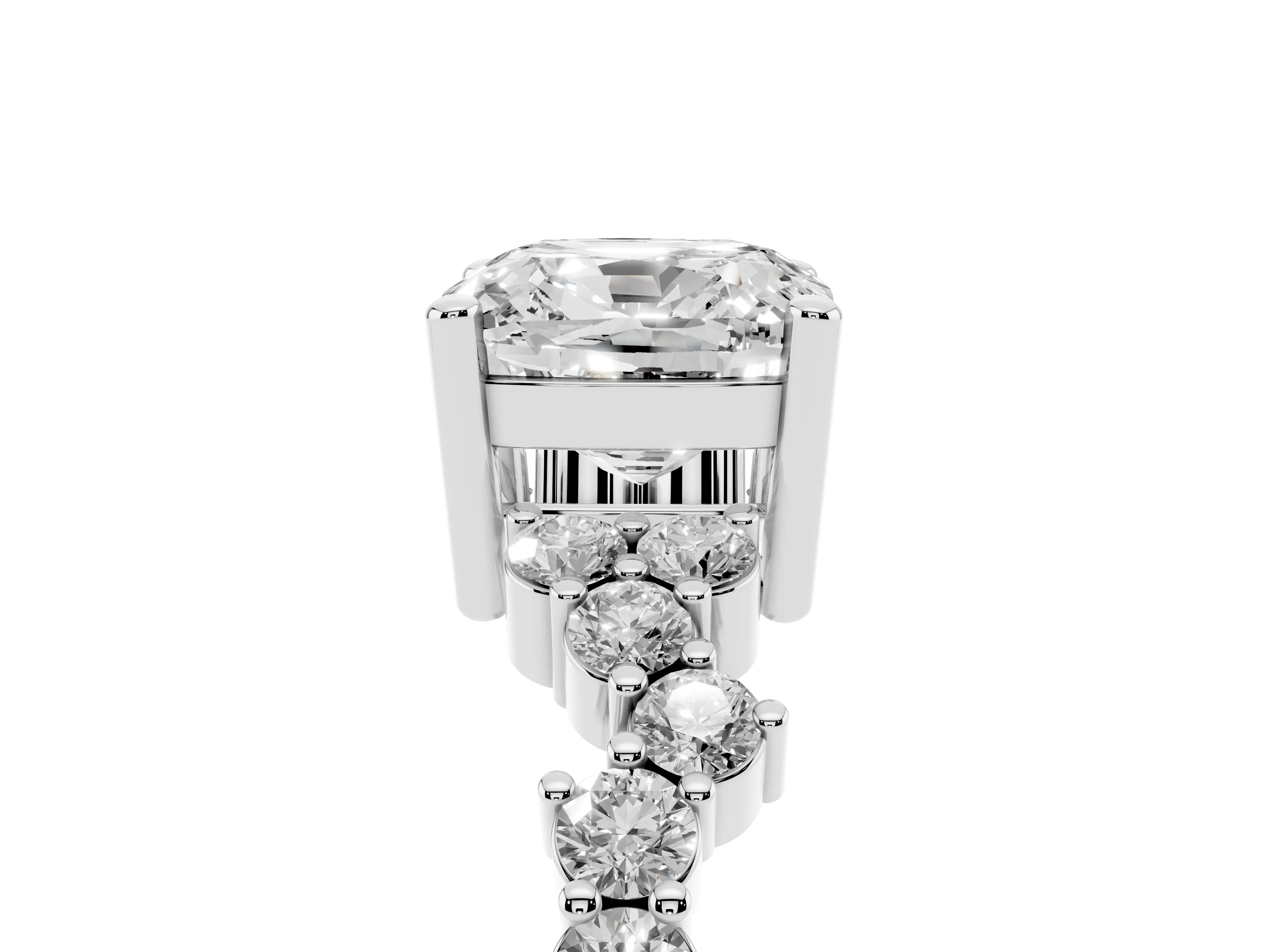 Cushion Cut Diamond Ring Set in Platinum with Scattered Round Accents