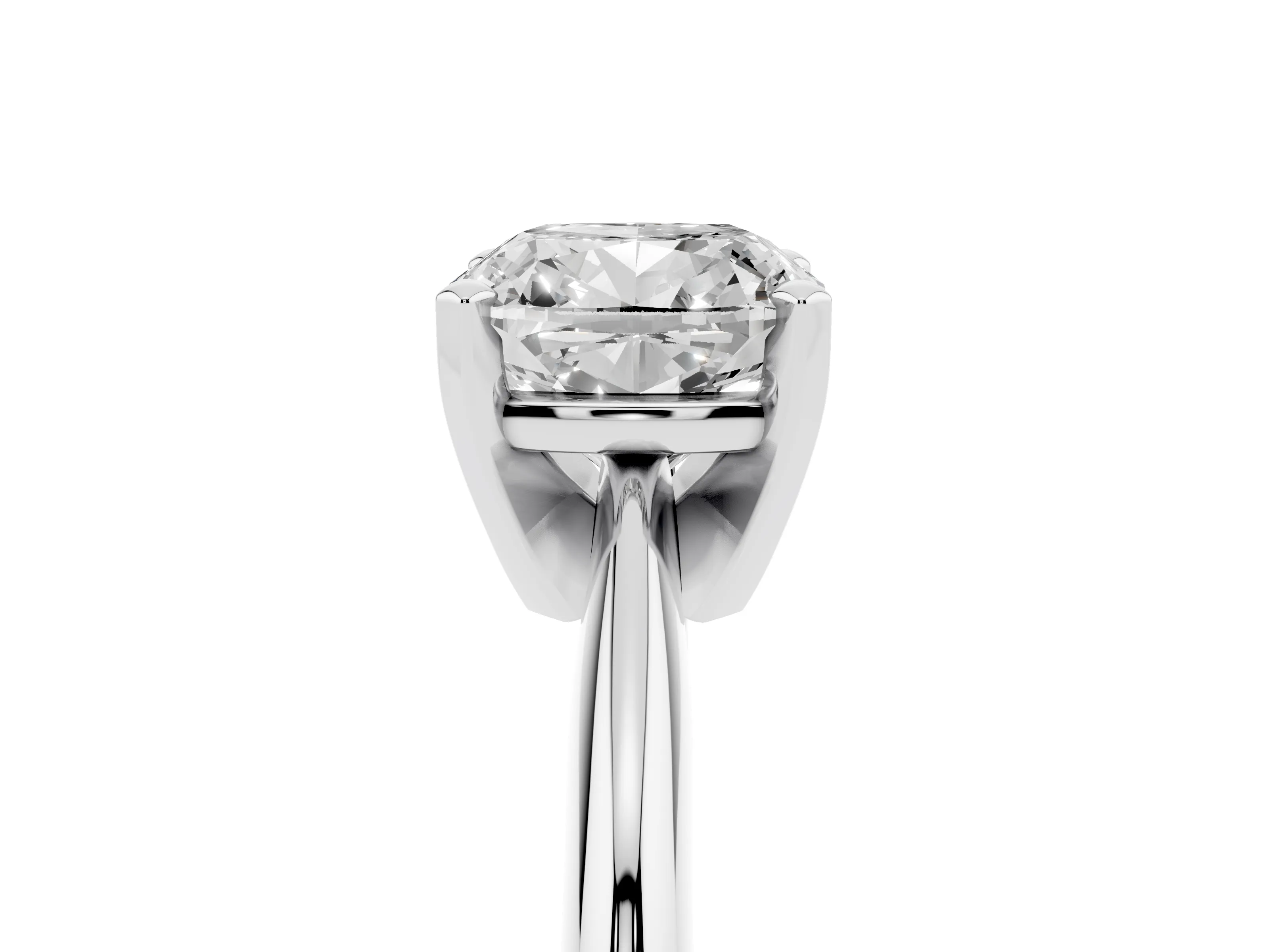 Cushion Cut Diamond Solitaire Ring Set in Platinum with Prong Setting on a Plain Round Band