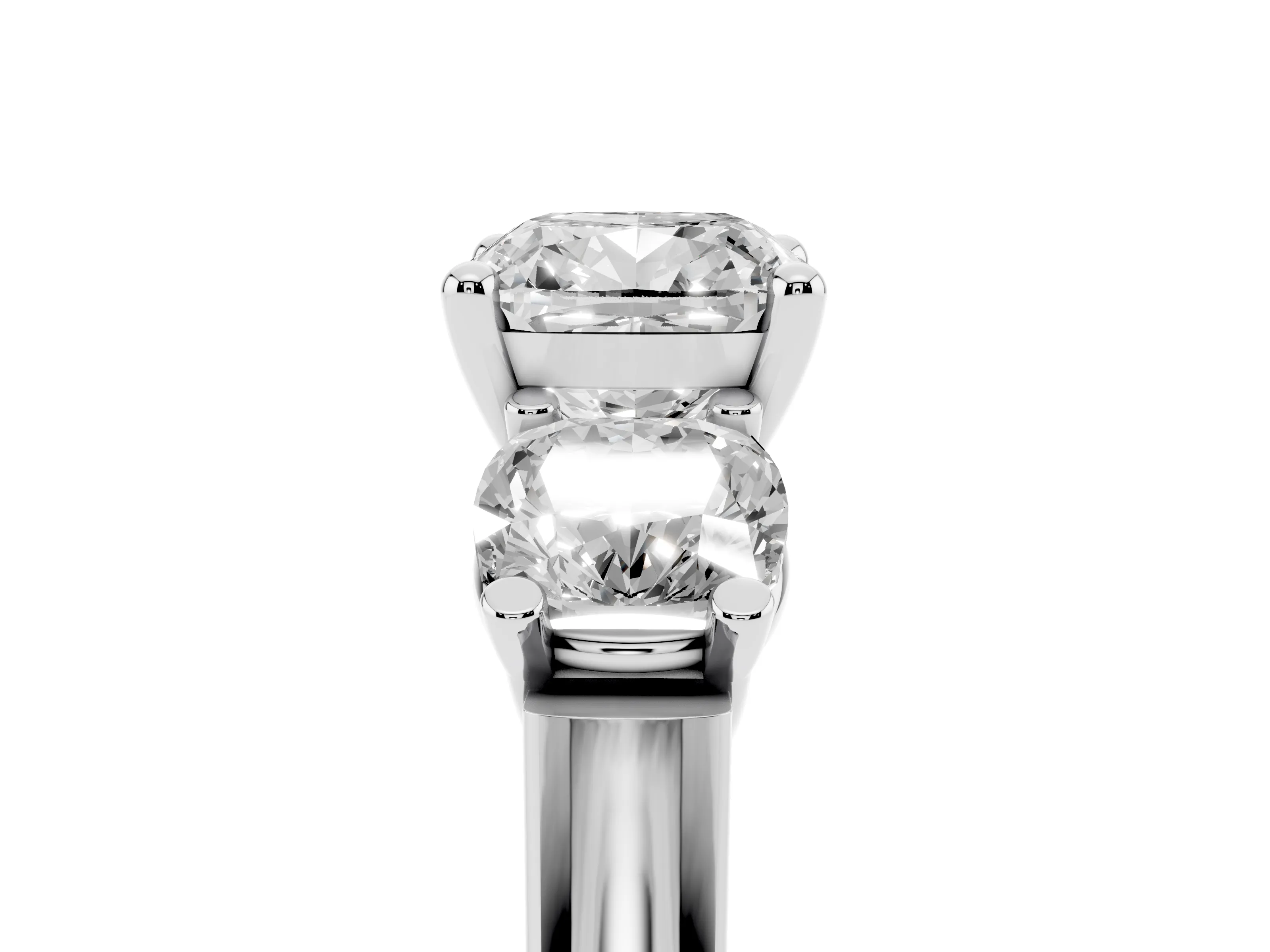 Cushion Cut Diamond Three-Stone Trellis Ring Set in Silver with Comfort Fit Band