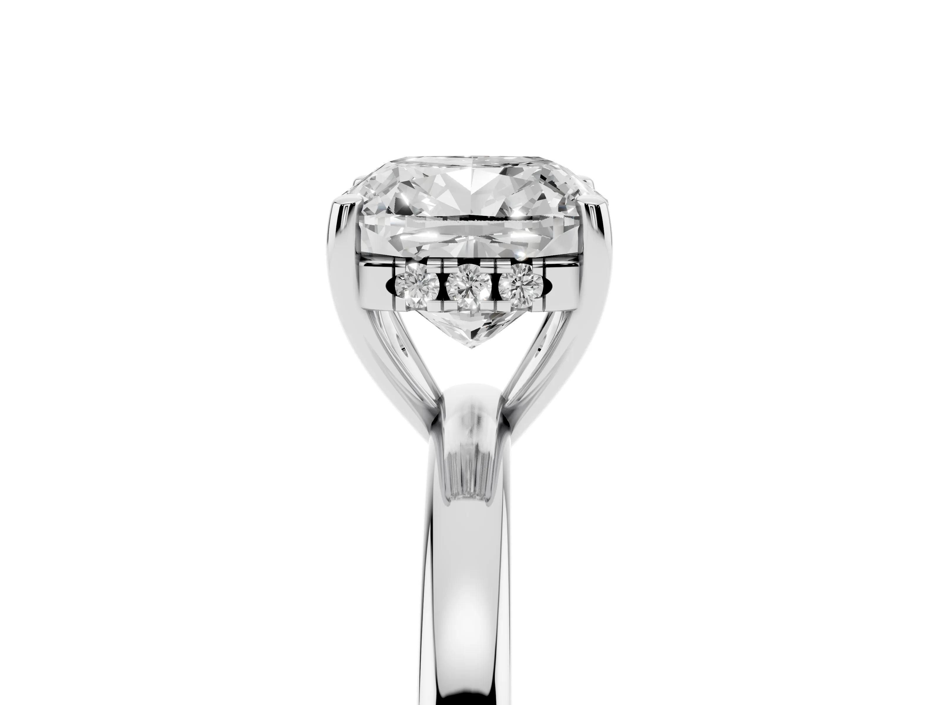 Cushion Cut Diamond Solitaire Ring Set in Platinum with Plain Band and Prong Setting