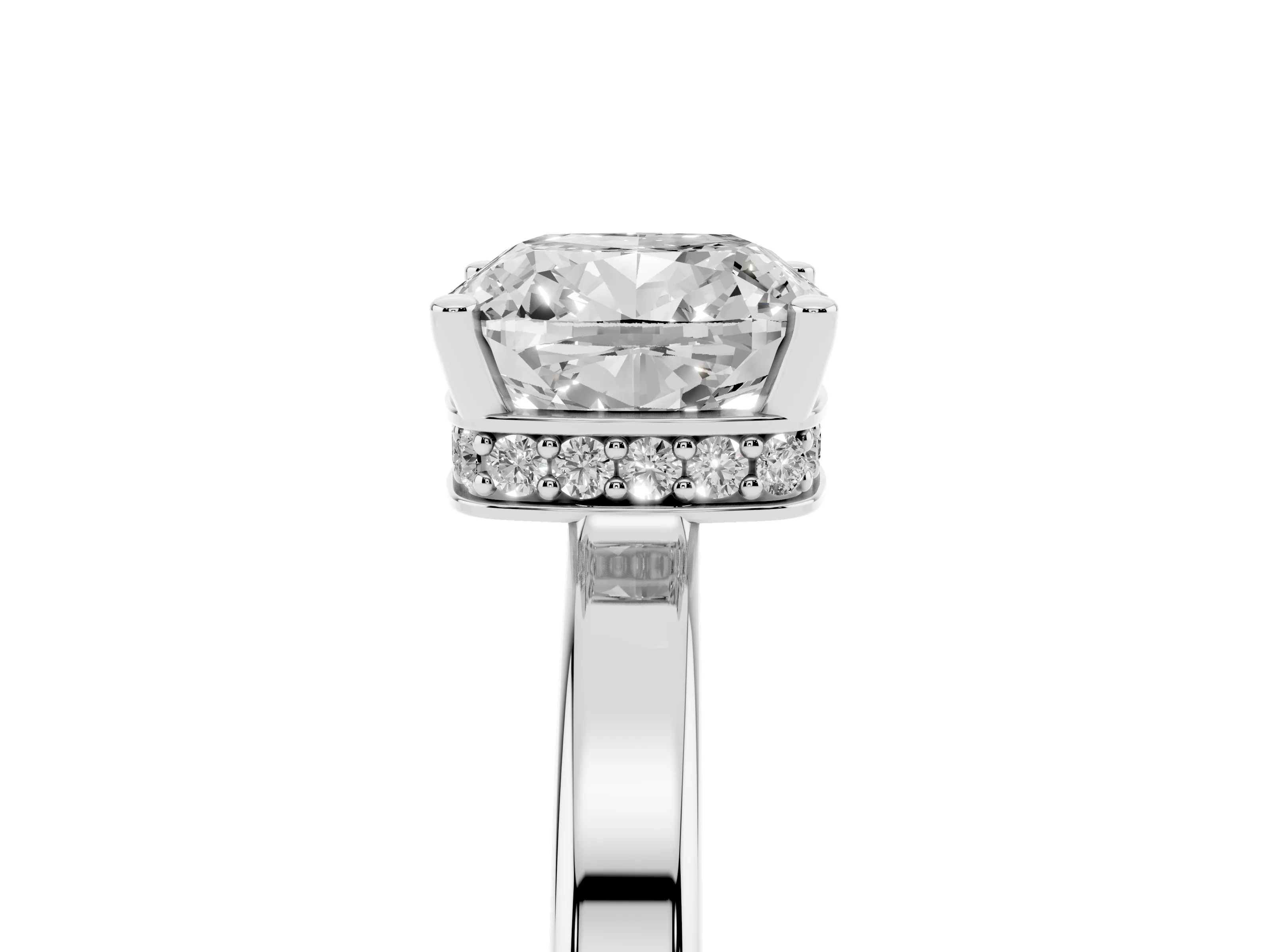 Cushion Cut Diamond Solitaire Engagement Ring Set in White gold with Prong Setting on a Plain Band