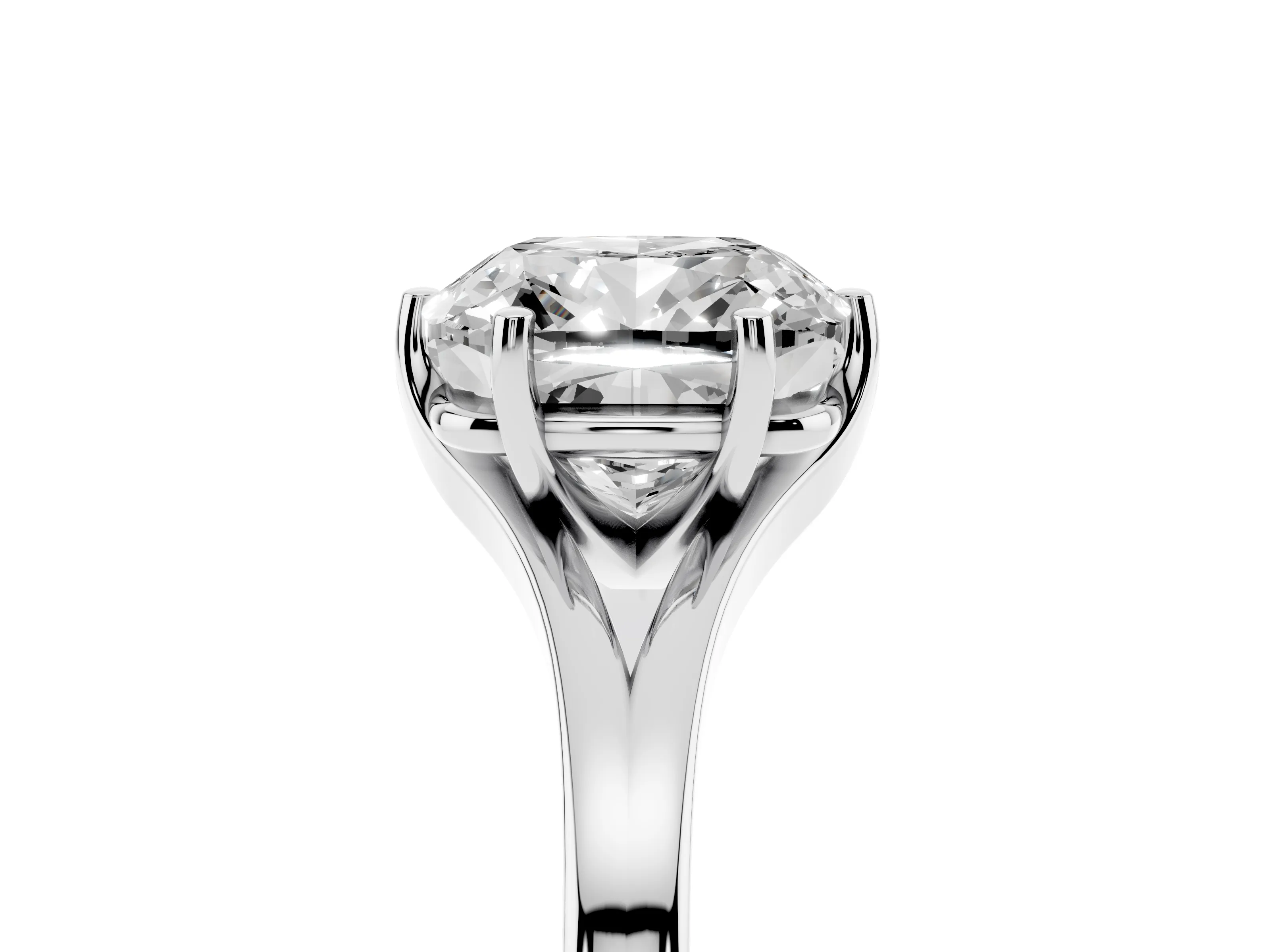 Cushion Cut Diamond Solitaire Ring Set in Silver with Polished Tapered Band and Prong Setting