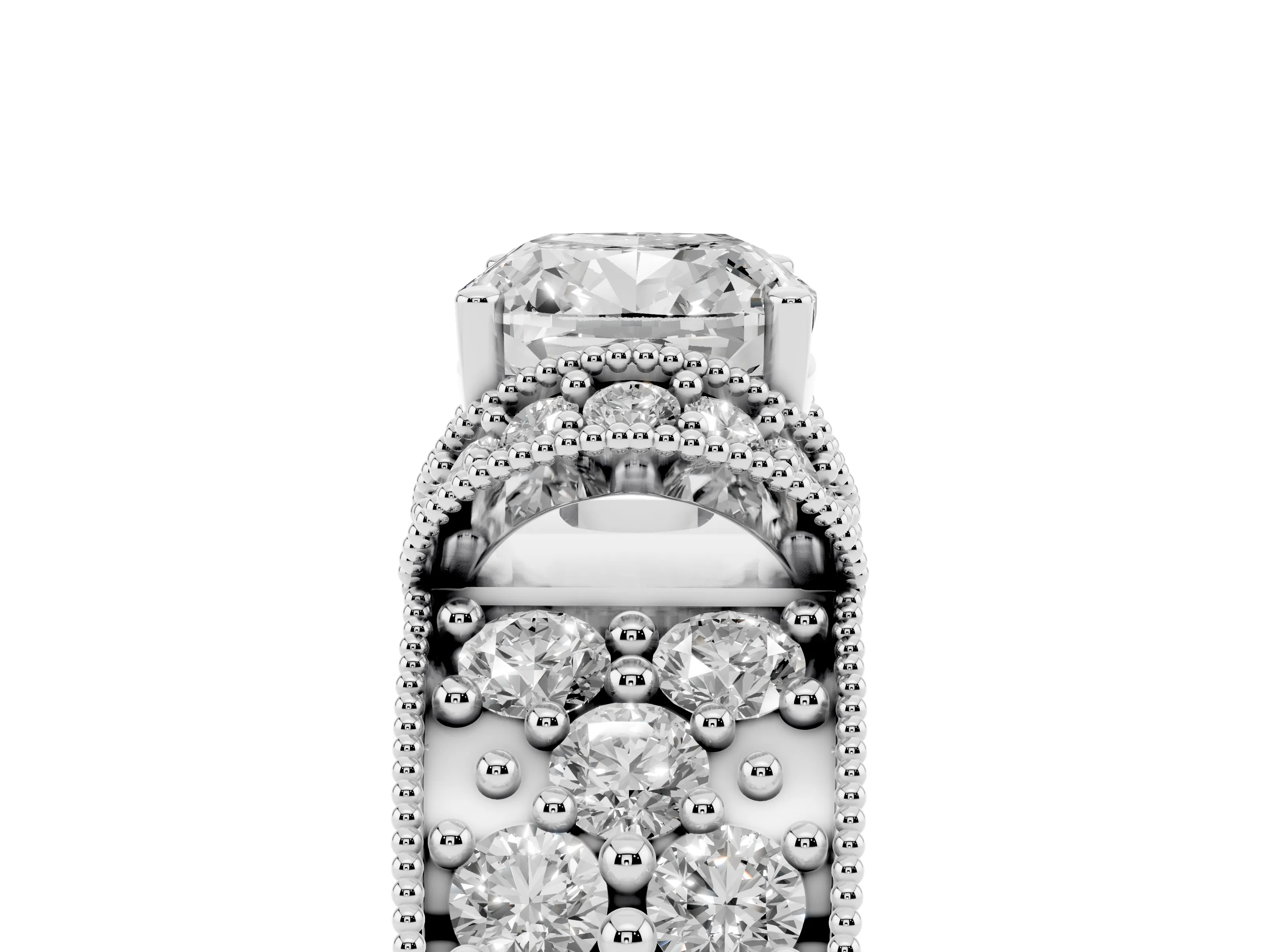 Cushion Cut Diamond Milgrain Halo Pavé Engagement Ring Set in Silver with Prong Setting