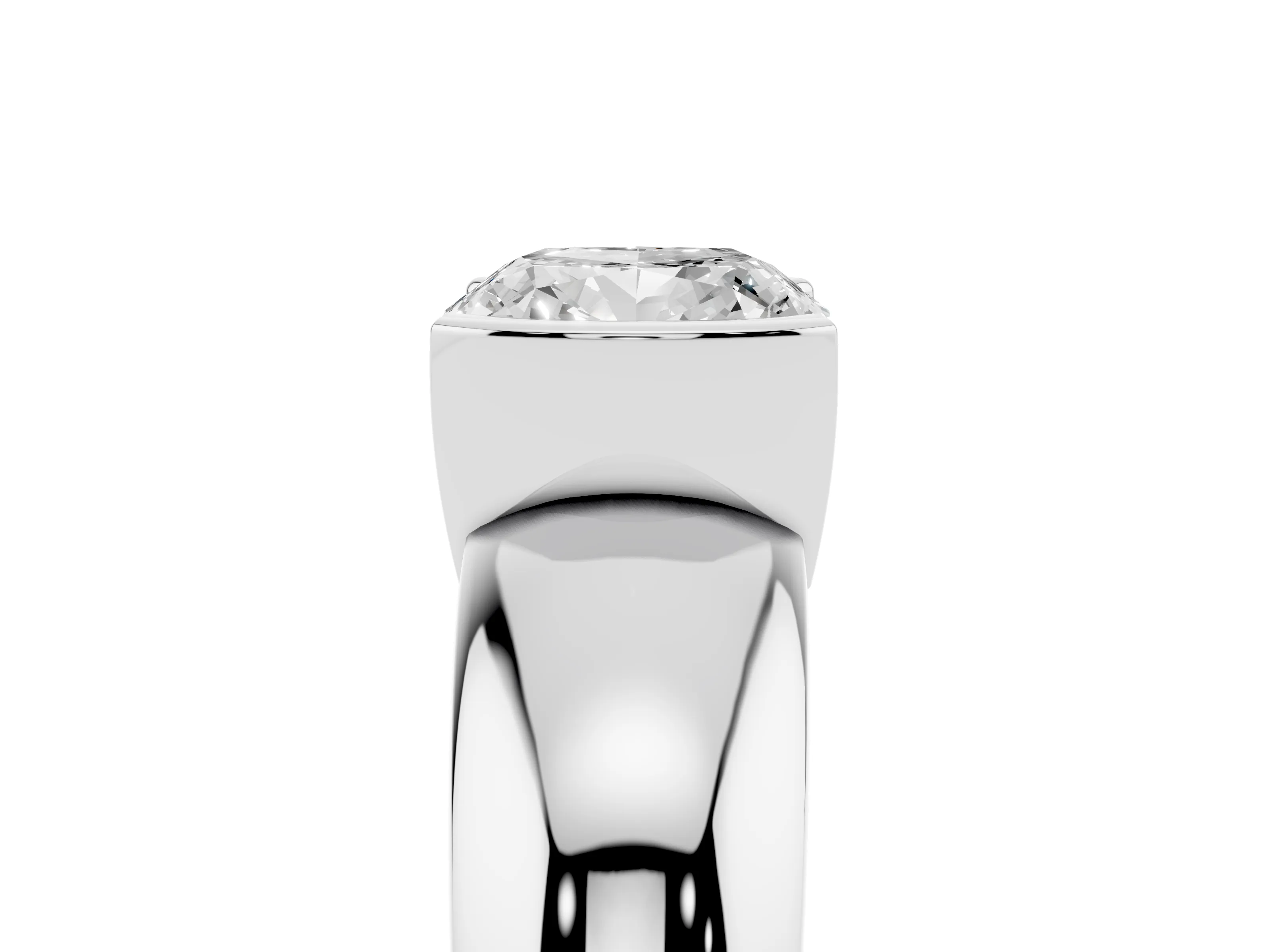 Cushion Cut Diamond Solitaire Tension Set Ring Set in Platinum with Wide Band
