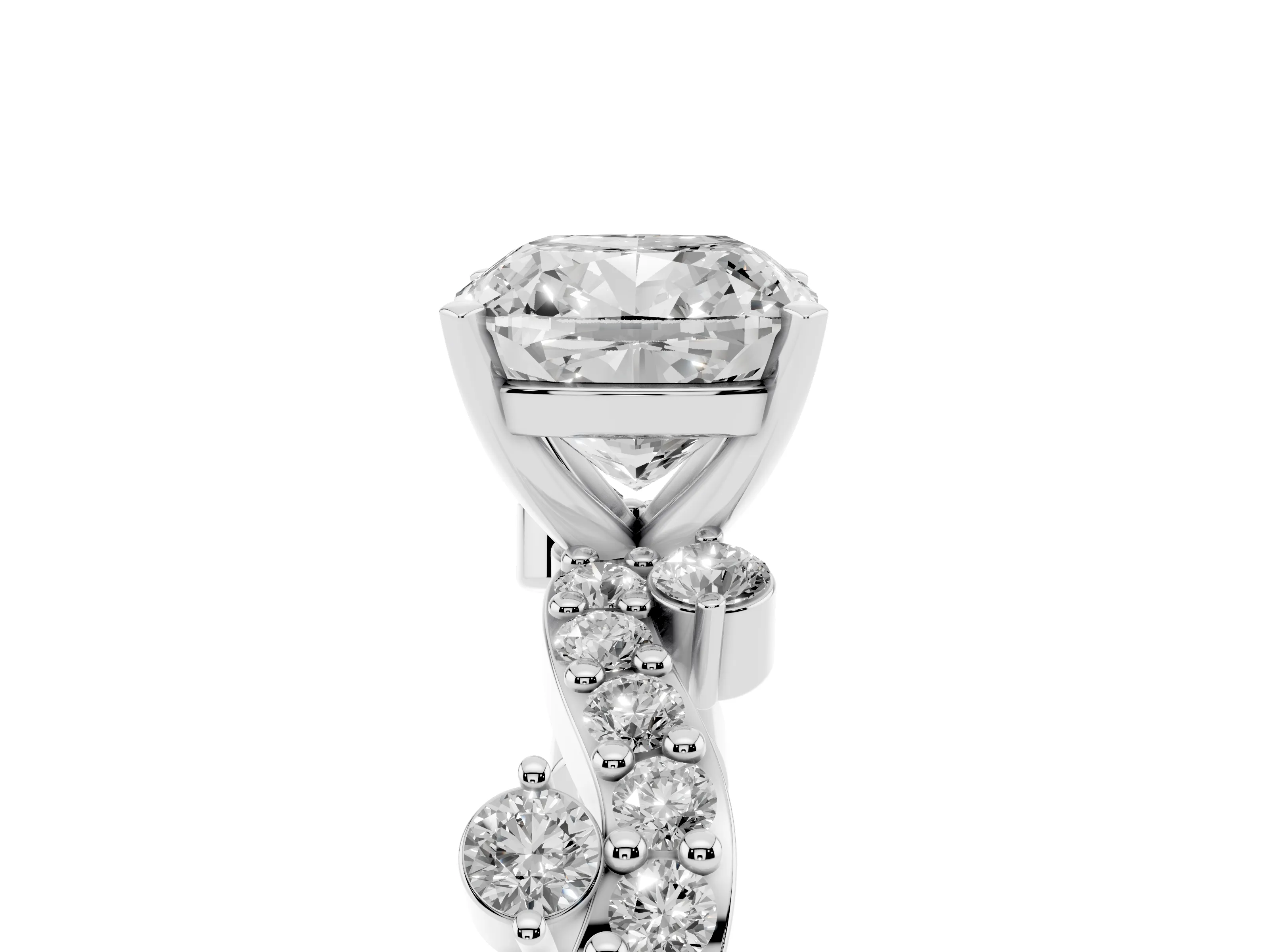 Cushion Cut Diamond Solitaire Twisted Band Set in Silver with Pavé Setting