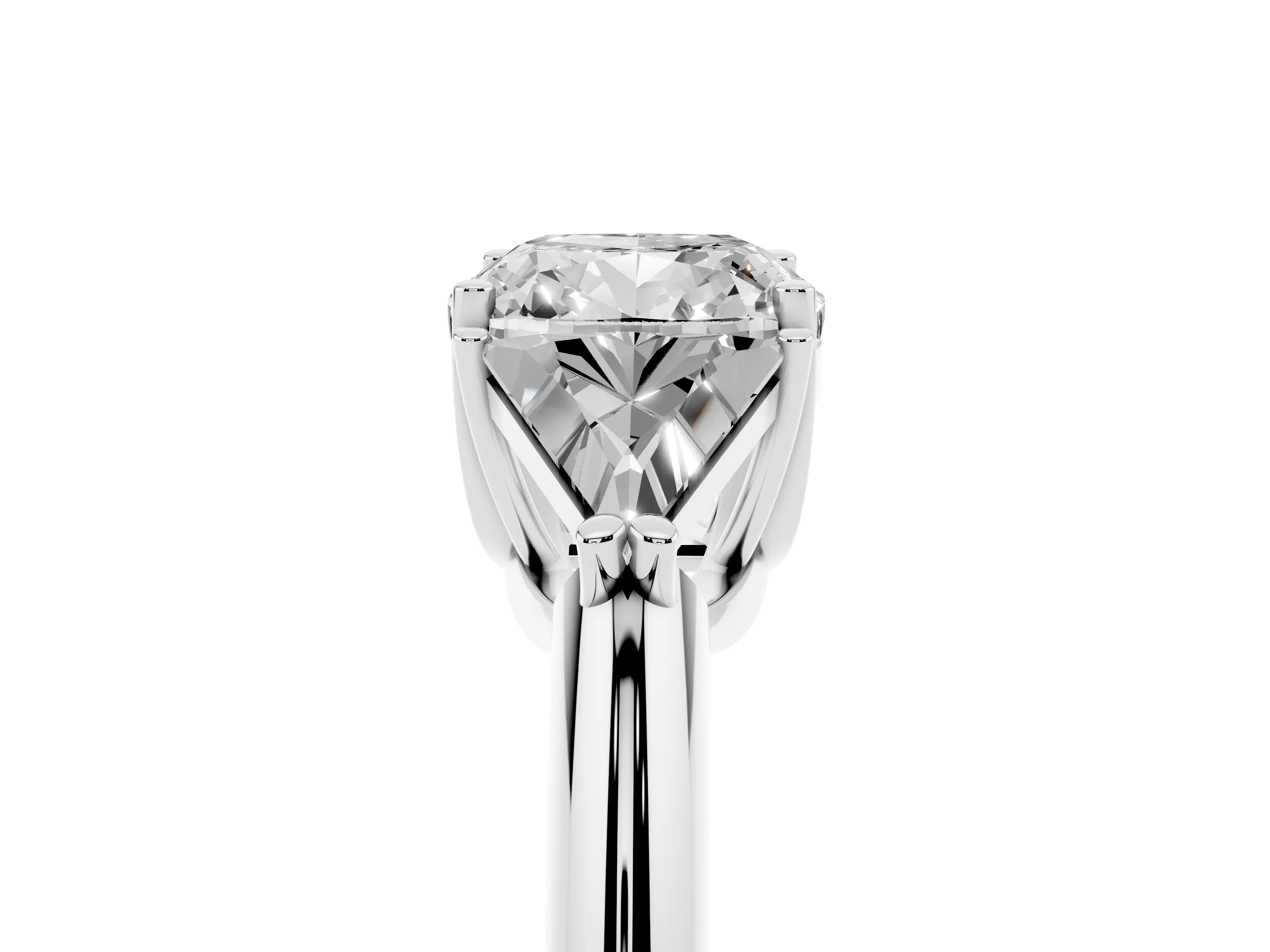 Cushion Cut Diamond Three-Stone Engagement Ring Set in White gold with Trillion Side Stones