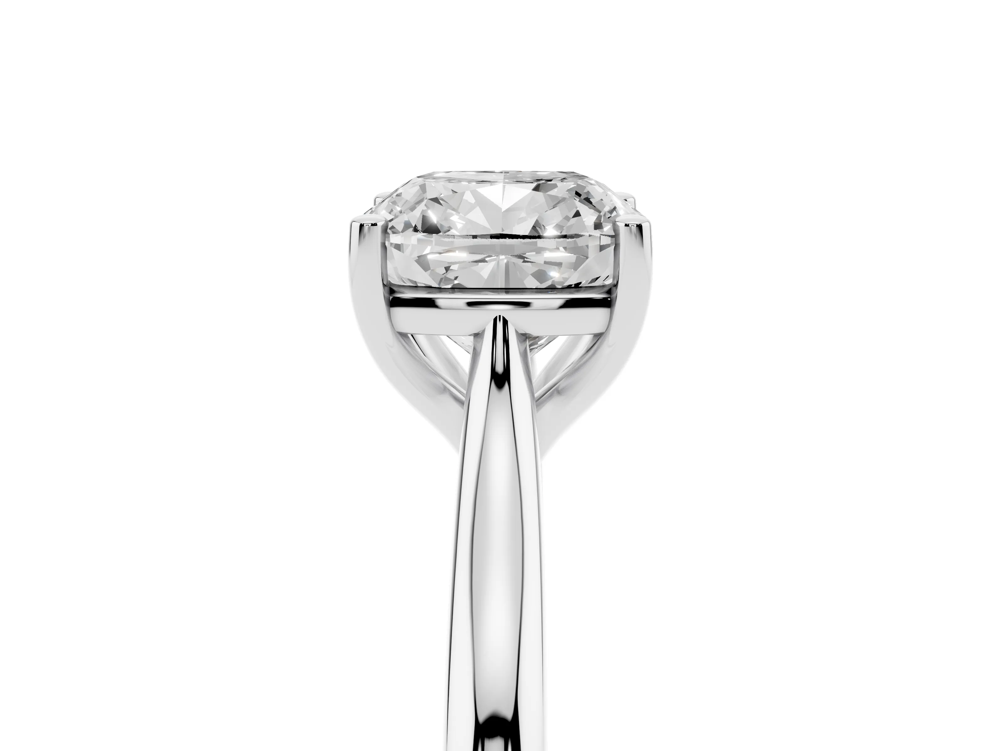 Cushion Cut Diamond Solitaire Ring Set in Platinum with Cathedral Band and Prong Setting