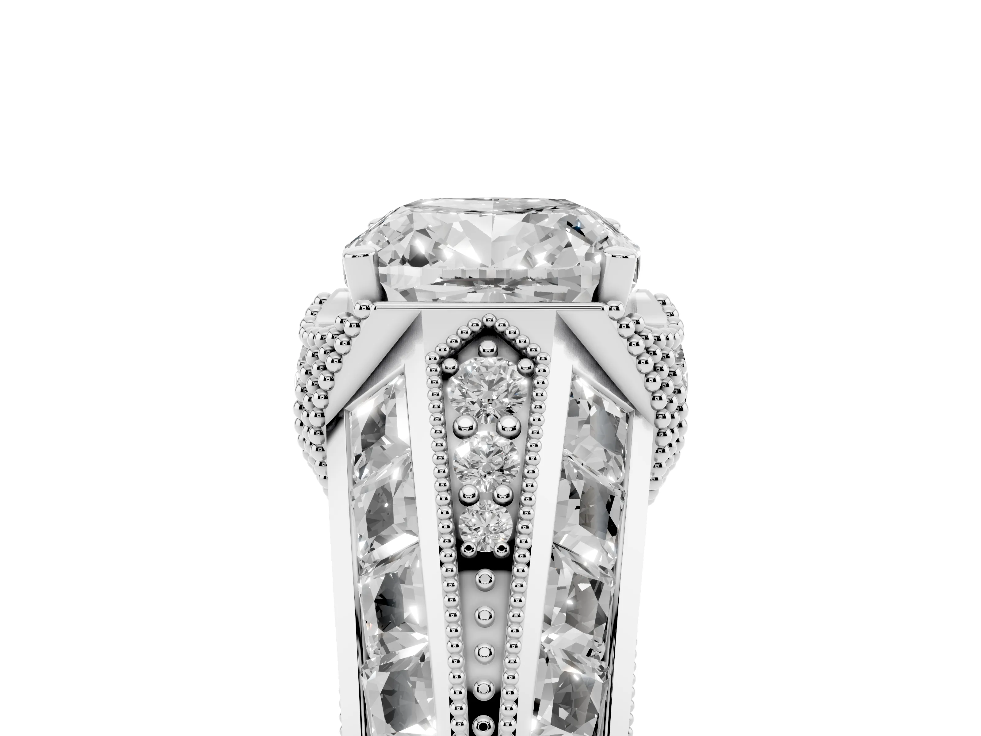 Cushion Cut Diamond Vintage-Inspired Milgrain Ring Set in Silver with Accent Split Shank