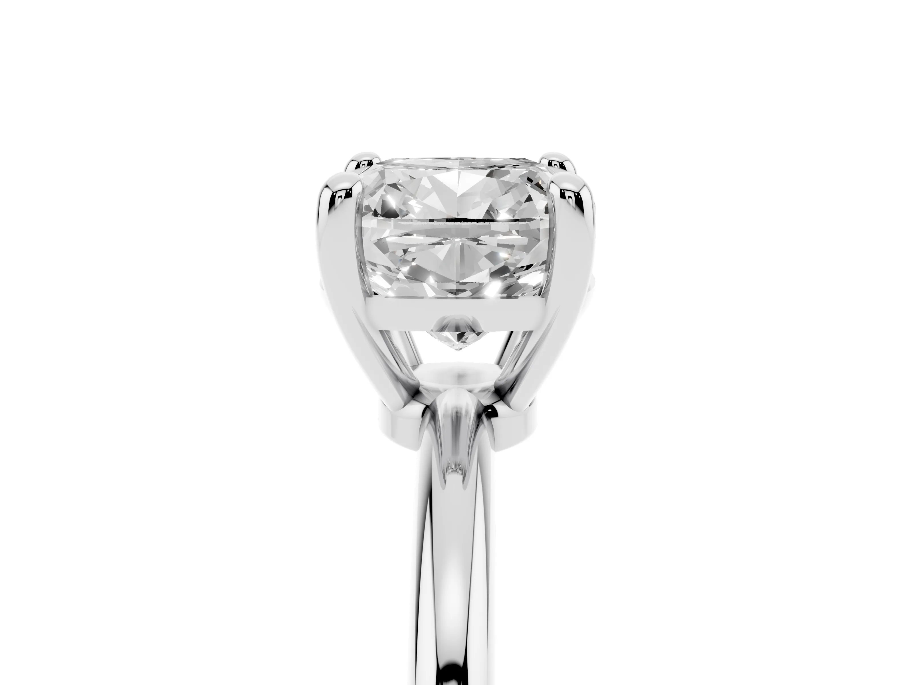 Cushion Cut Diamond Solitaire Ring Set in Silver with Secure Prong Setting on a Classic Band