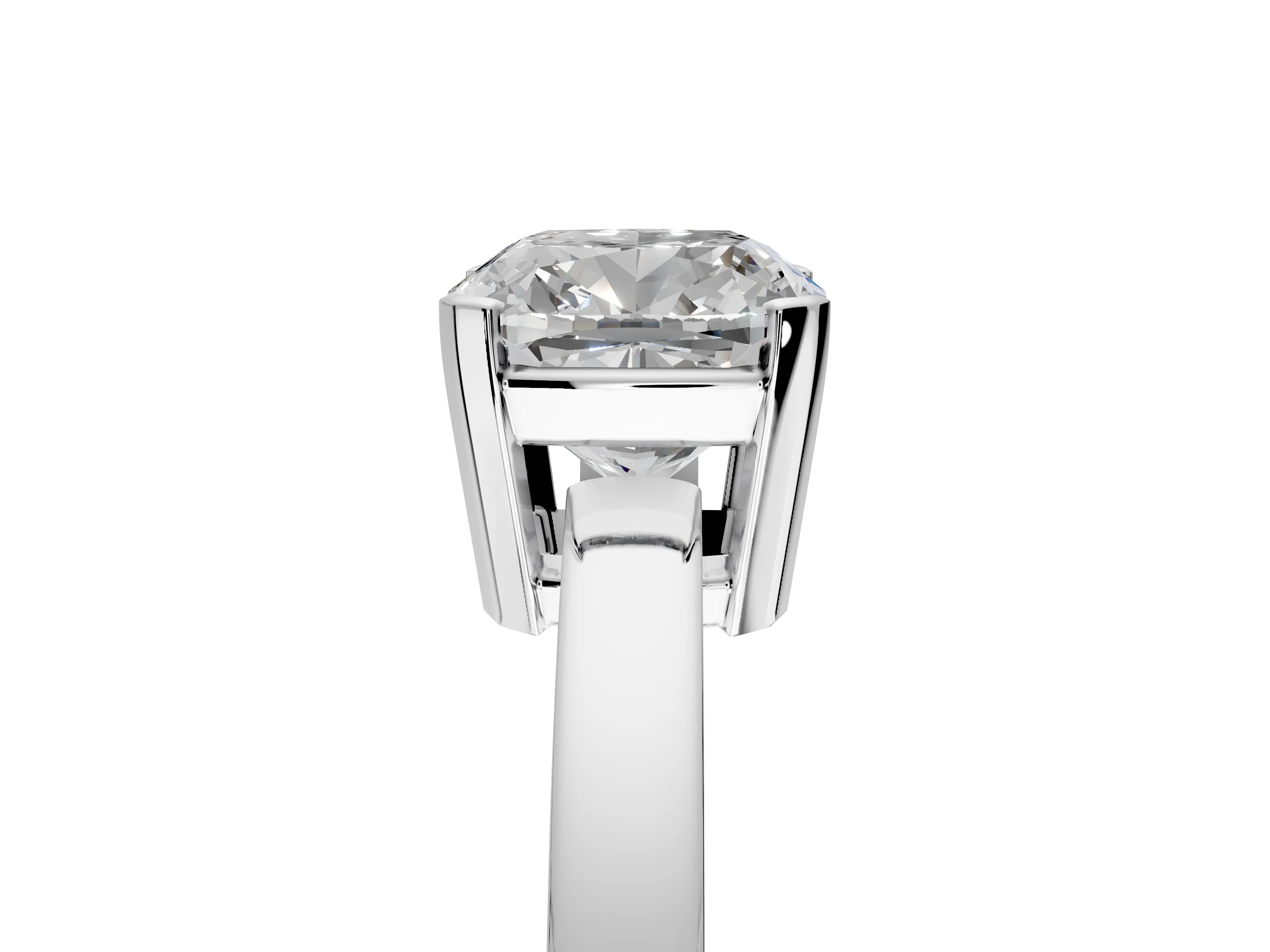 Solitaire Engagement Ring Setting for Cushion Cut Center with Plain Band and Flat Tab Prong Head in White Gold