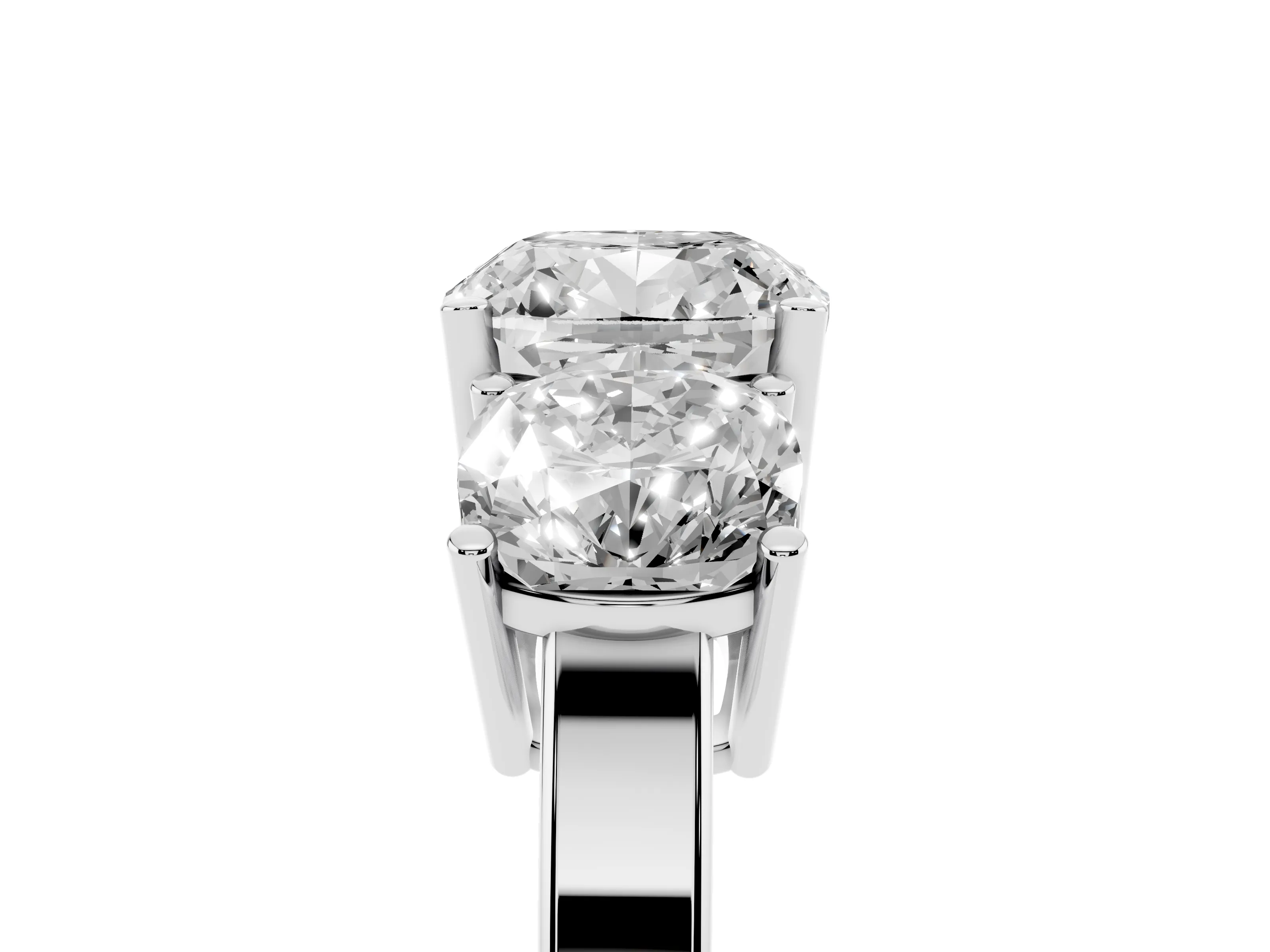 Cushion Cut Diamond Three-Stone Engagement Ring Set in White gold with Flat Band