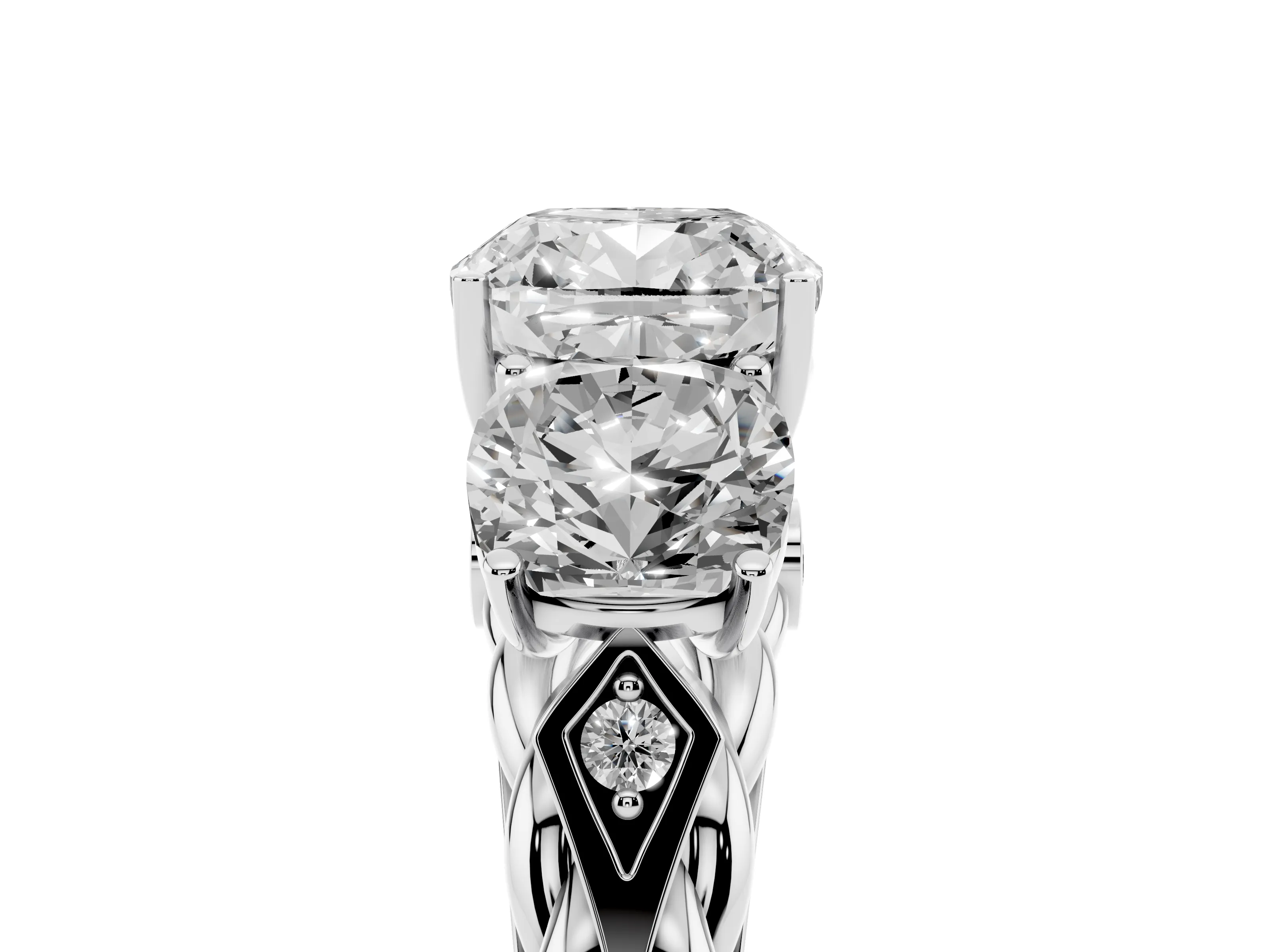 Cushion Cut Diamond Three-Stone Ring Set in Platinum with Braided Band