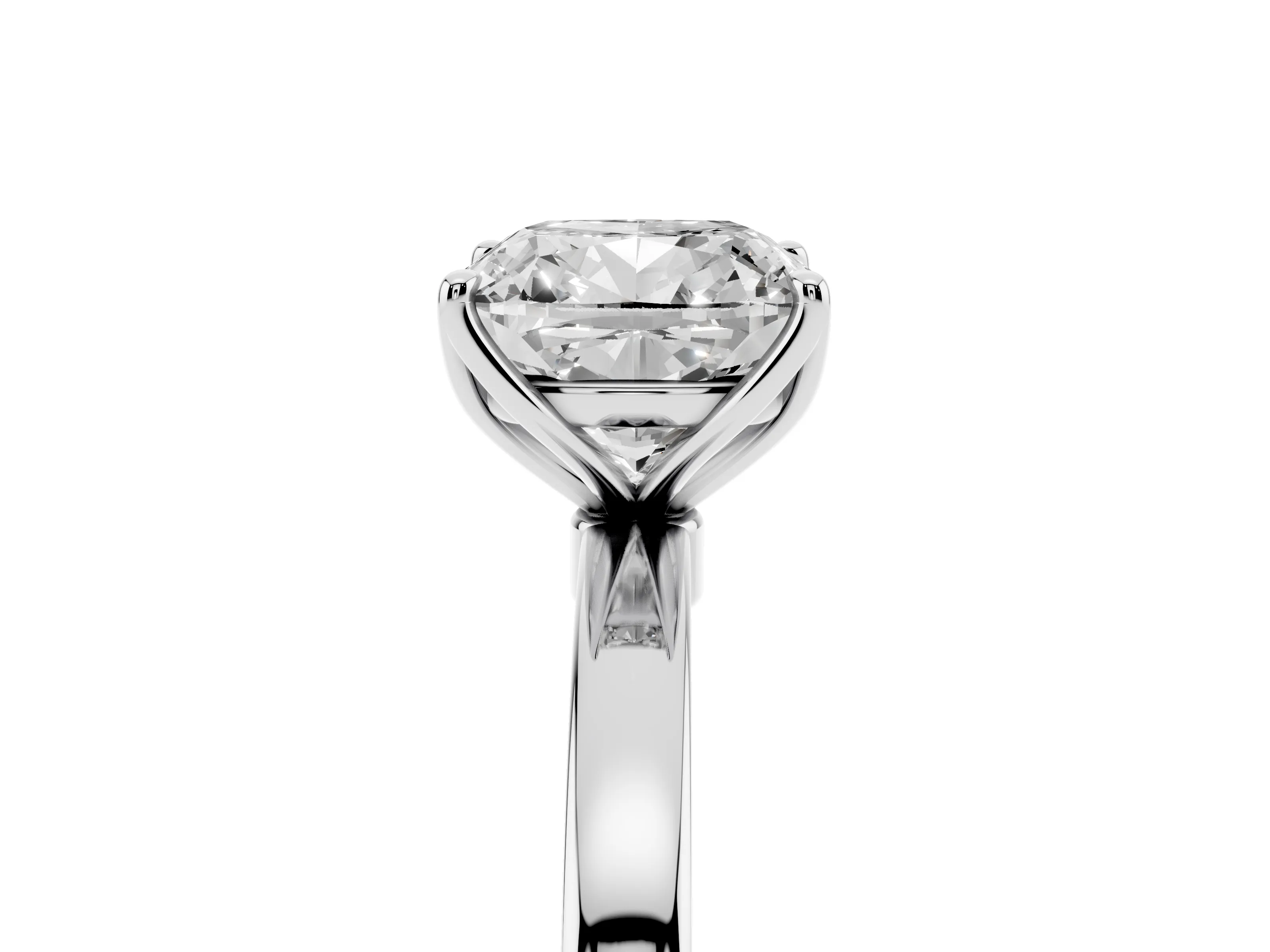 Cushion Cut Diamond Solitaire Ring Set in White gold with Prong Setting and Thin Polished Band