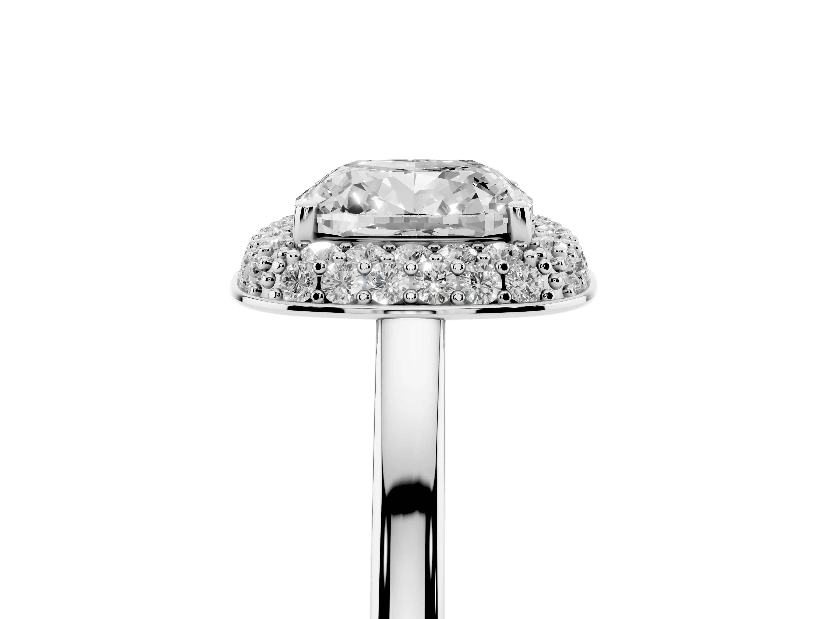 Cushion Cut Diamond Halo Engagement Ring Set in Platinum with Solitaire Band and Prong Setting