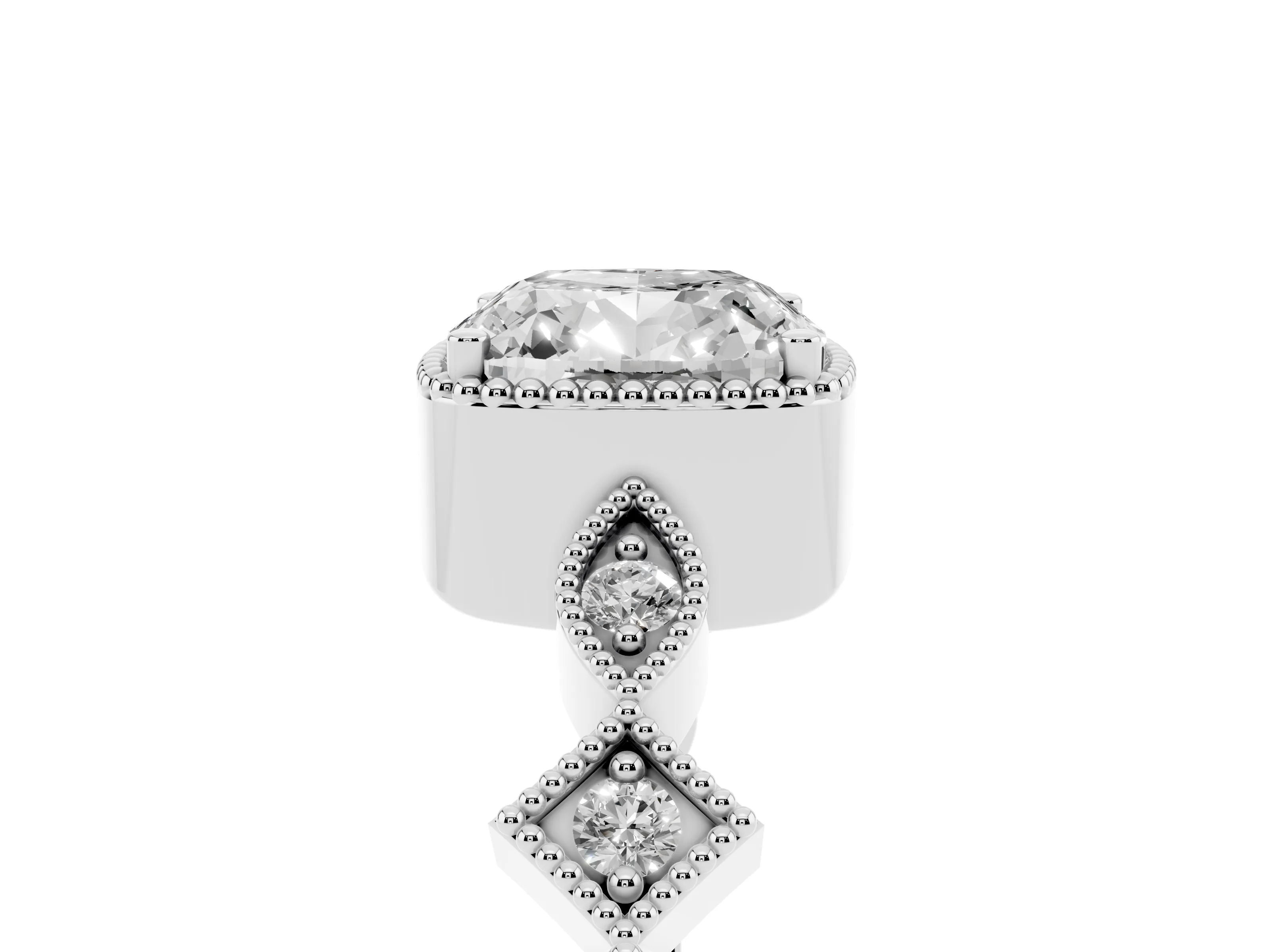 Cushion Cut Diamond Milgrain Marquise Twist Band Ring Set in Silver with Prong Setting