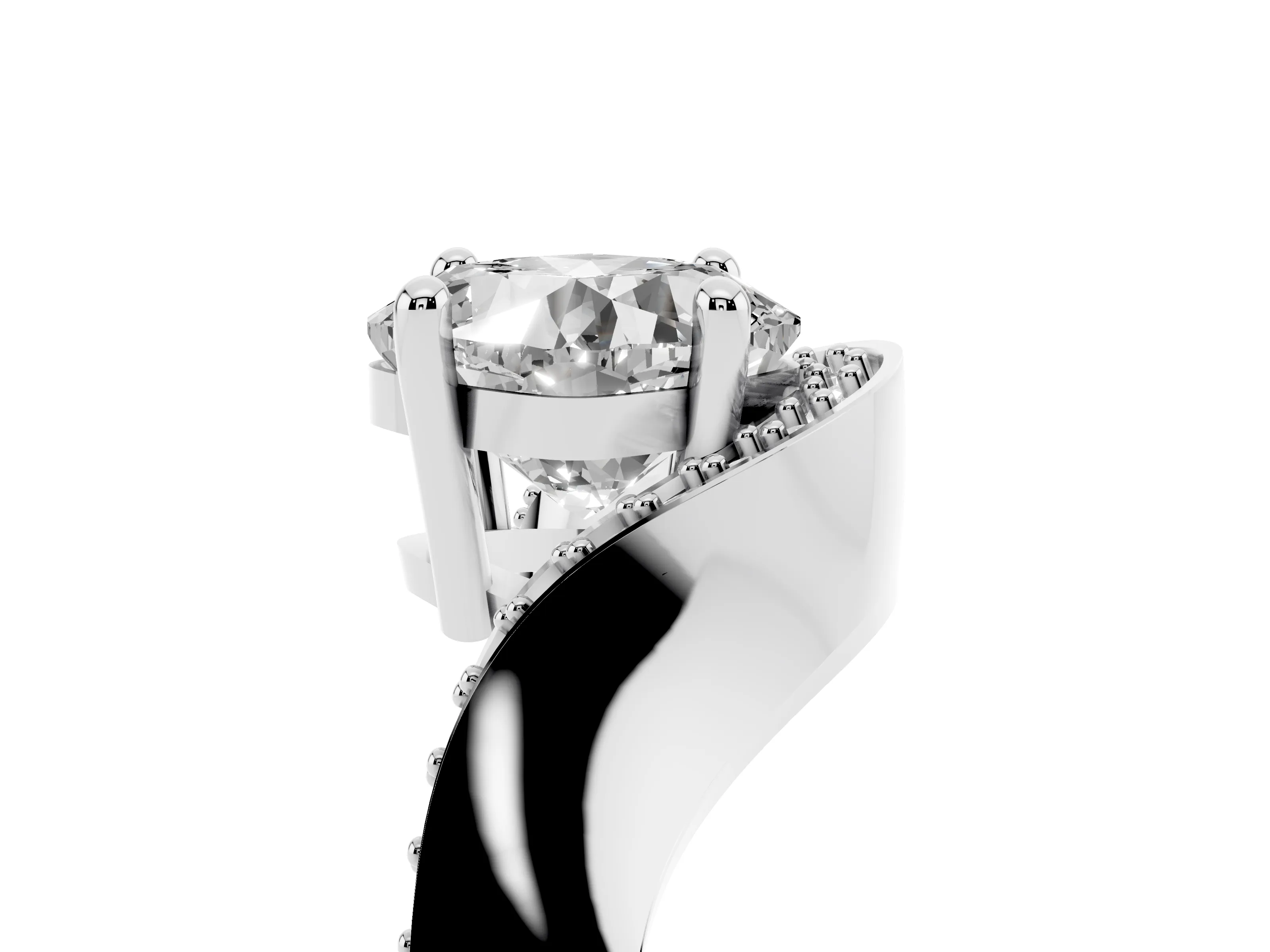Cushion Cut Diamond Solitaire Engagement Ring Set in Platinum with Pavé Shoulders