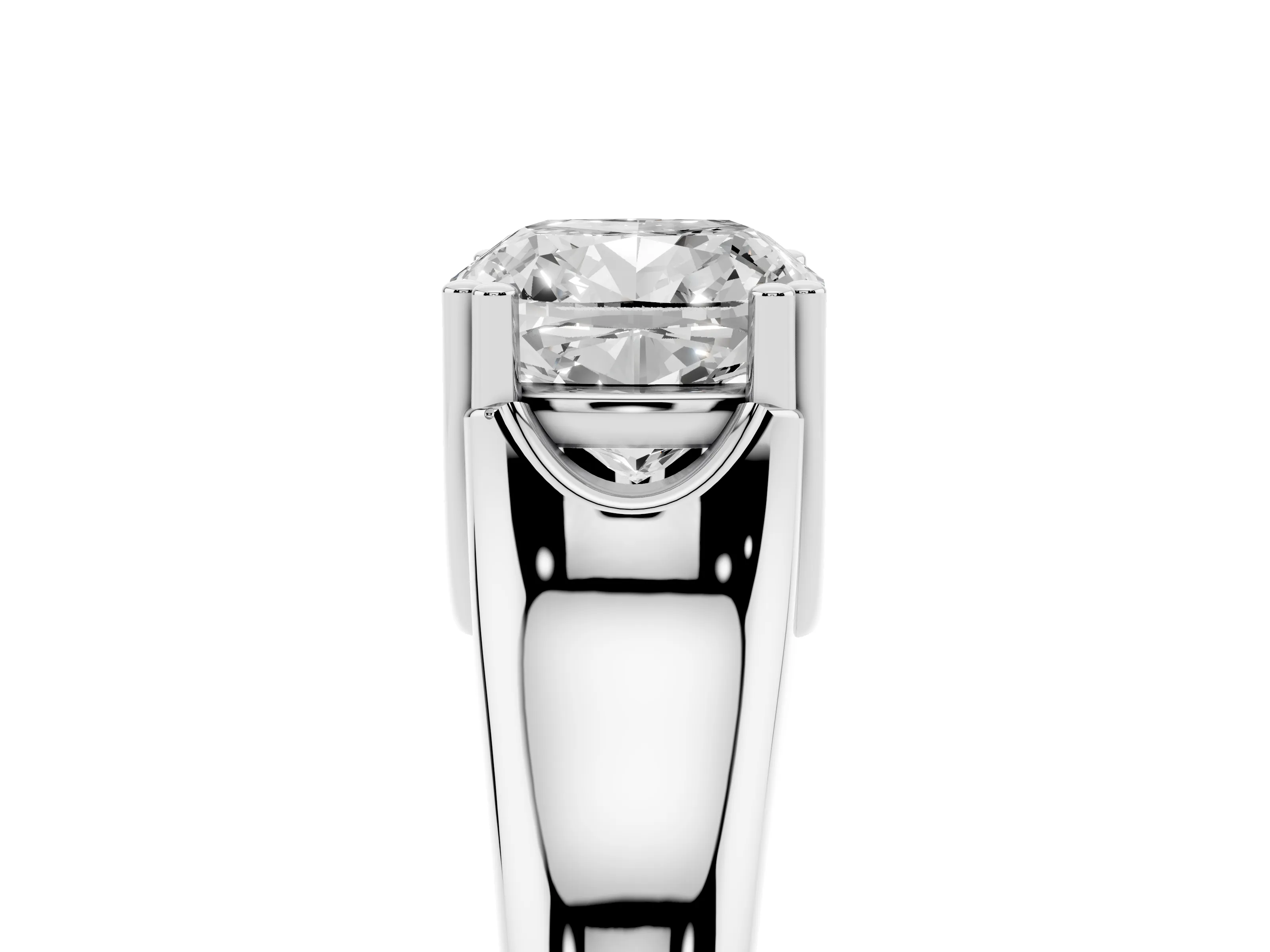 Cushion Cut Diamond Solitaire Ring Set in White gold with Wide Band and Prong Setting