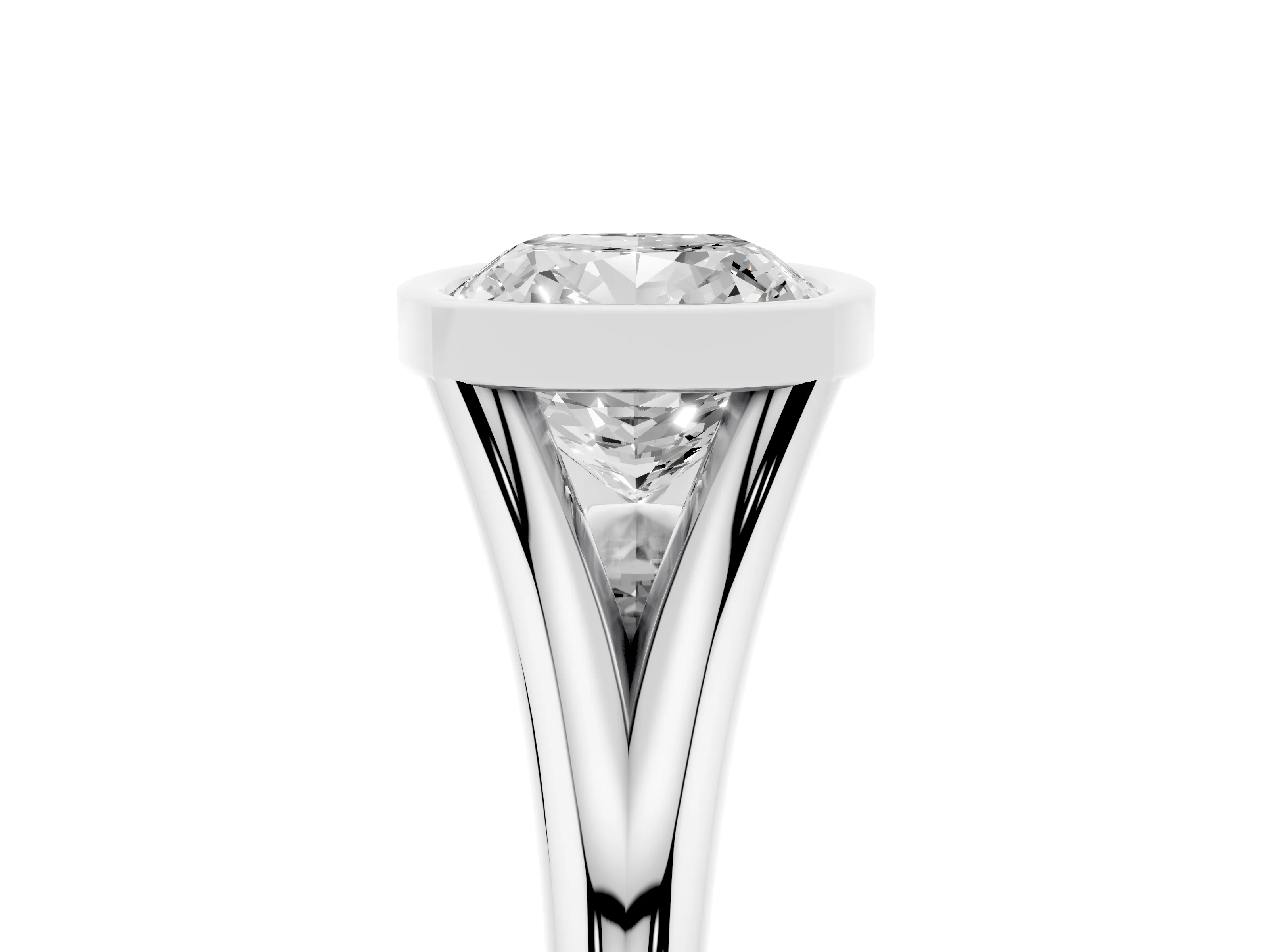 Bezel Set Cushion Cut Diamond Solitaire Ring Set in Platinum with Tapered Band