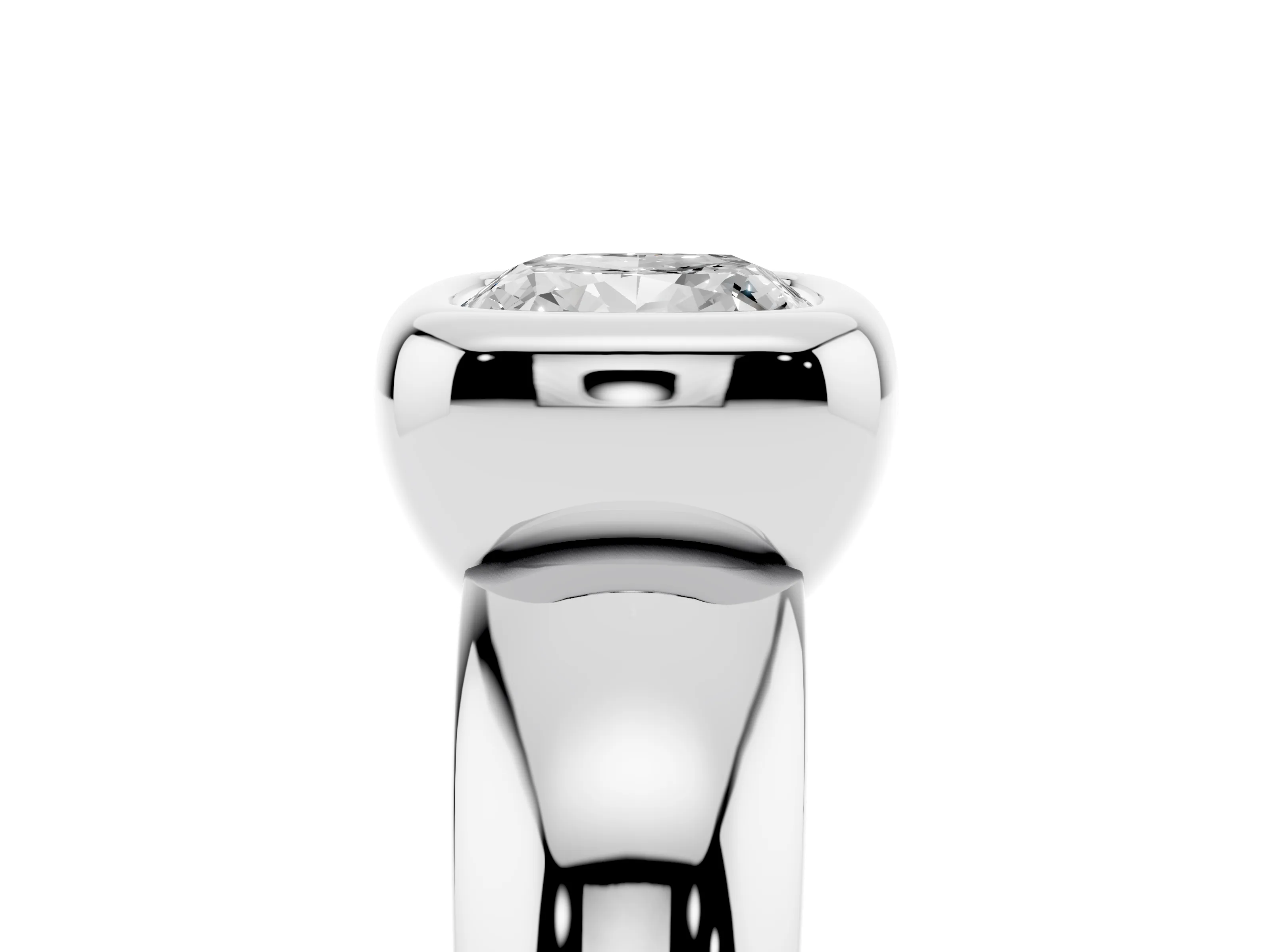 Bezel Set Cushion Cut Diamond Solitaire Ring Set in Platinum with Wide Band