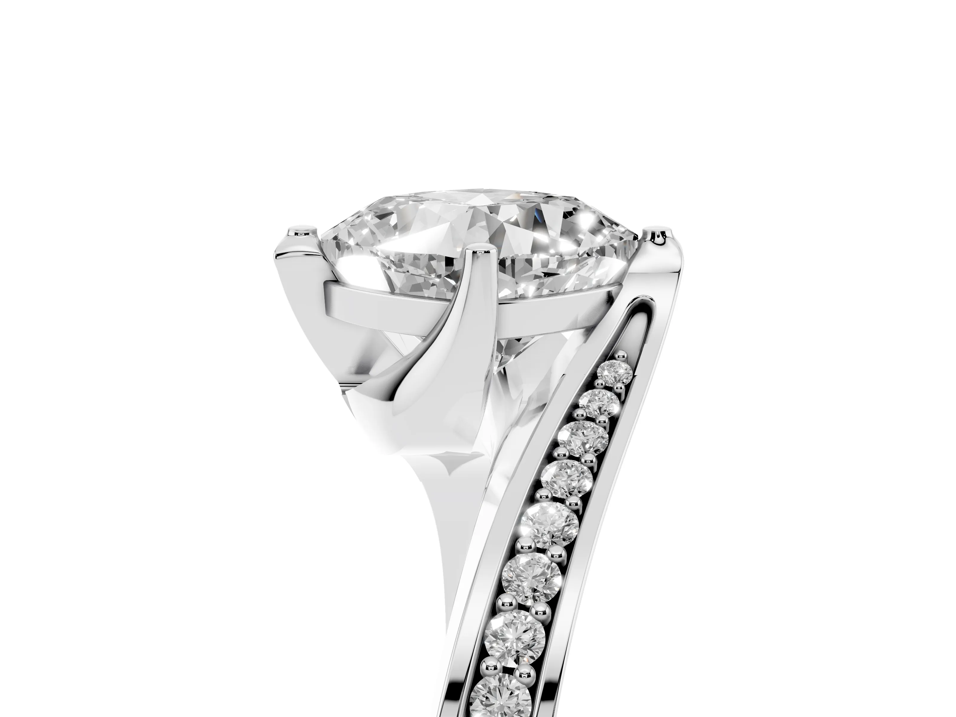 Cushion Cut Diamond Solitaire Ring Set in White gold with Intertwined Pavé Twist Band