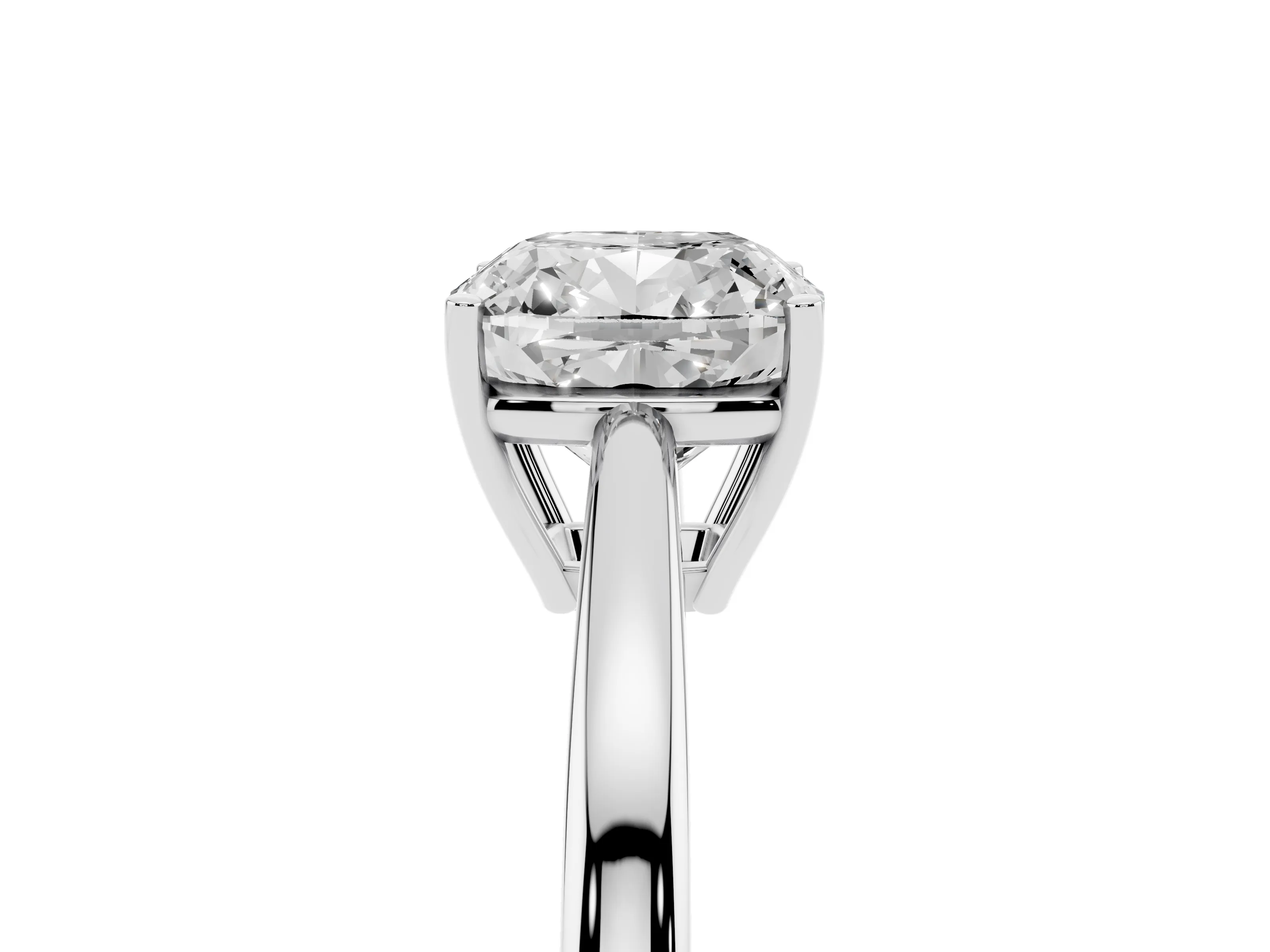 Cushion Cut Diamond Solitaire Ring Set in Platinum with Split Shank and Prong Setting